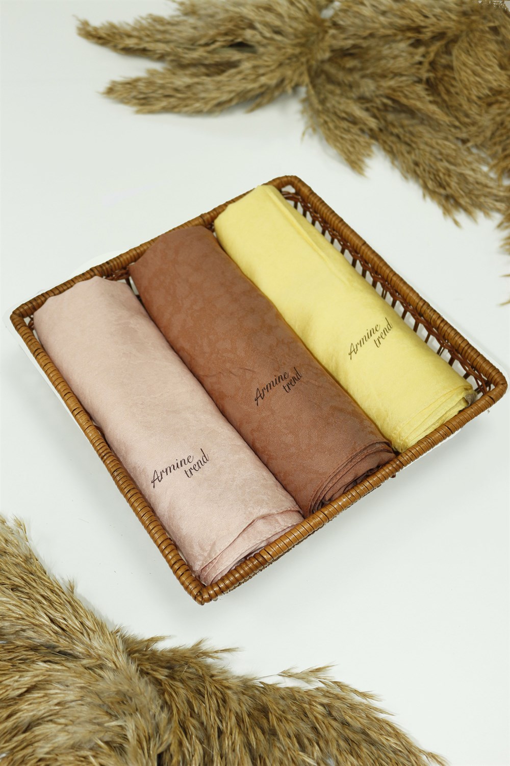 Armine Şal - Vega Bulut Desen - Modal Kumaş - 3'lü Set - Somon, Taba, Sarı