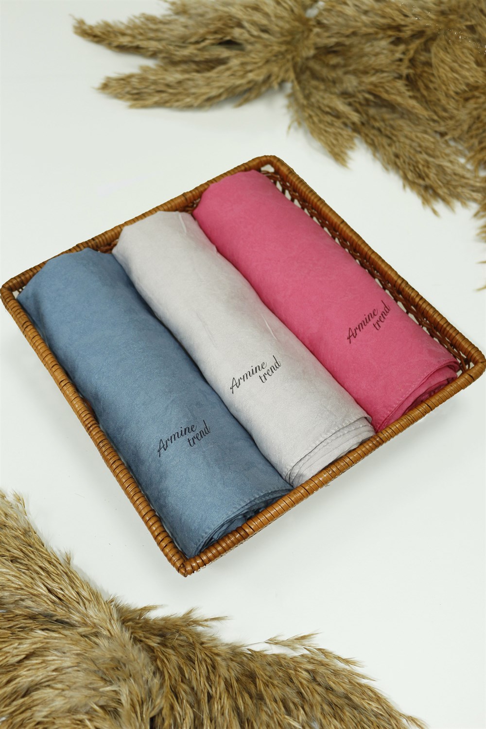 Armine Şal - Vega Bulut Desen - Modal Kumaş - 3'lü Set - İndigo, Gri, Pembe