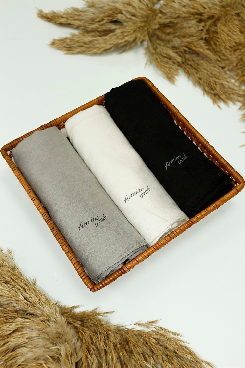 Armine Şal - Vega Bulut Desen - Modal Kumaş - 3'lü Set - Gri, Beyaz, Siyah