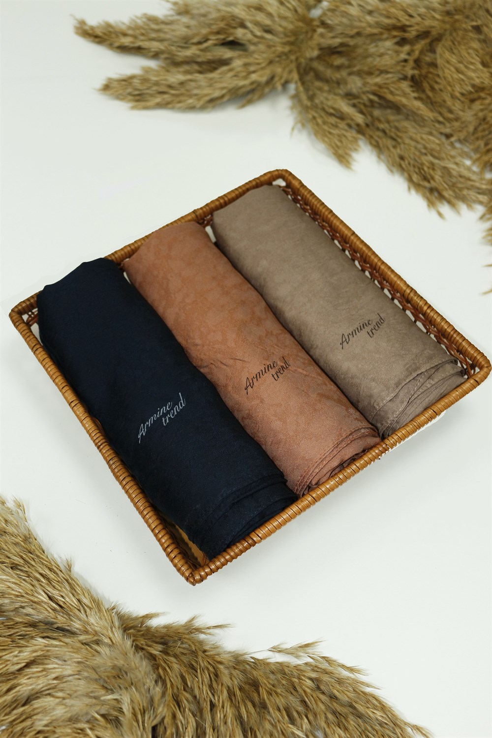 Armine Şal - Vega Bulut Desen - Modal Kumaş - 3'lü Set - Lacivert, Taba, Kahve