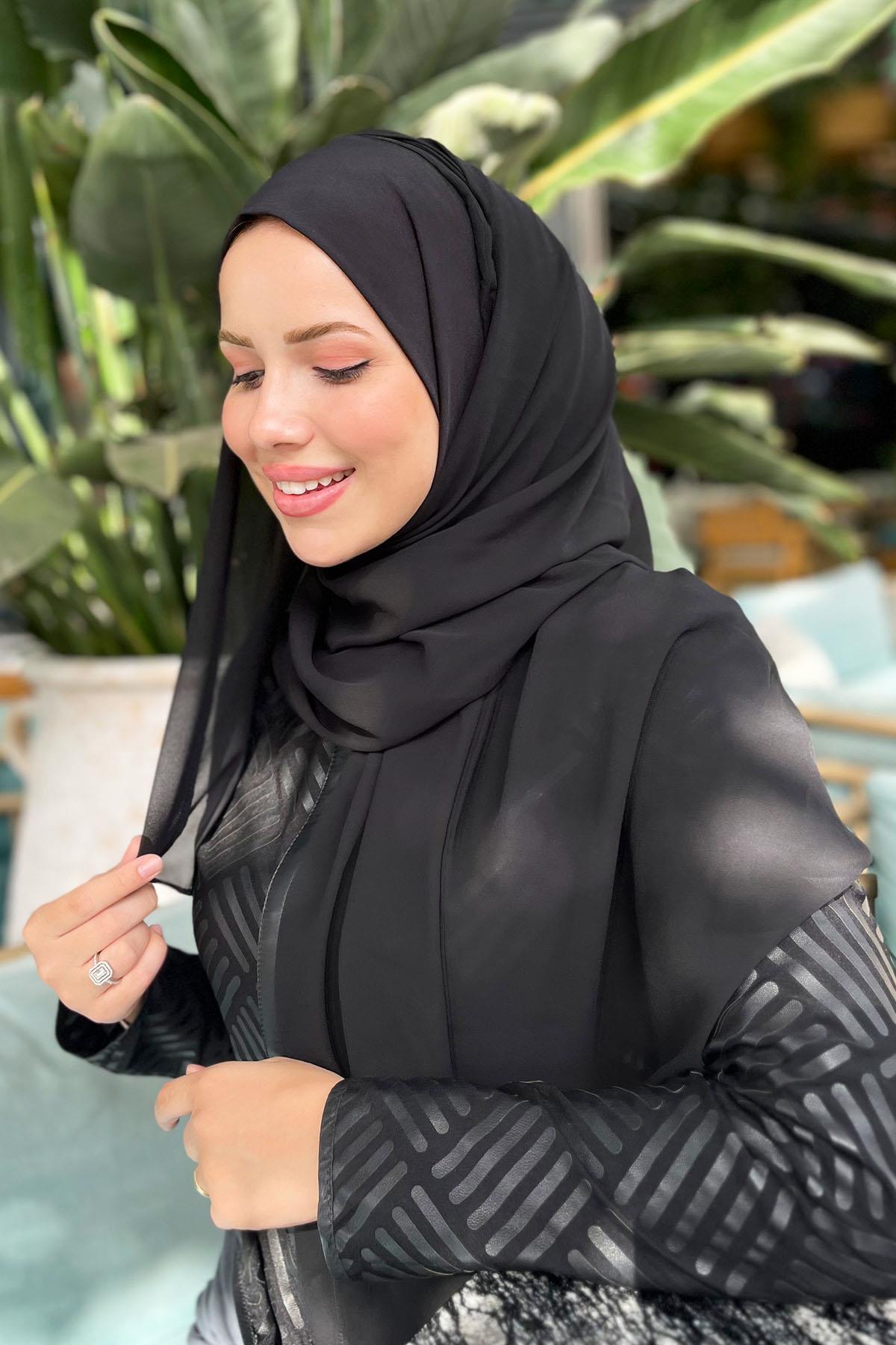 Armine Sandy Pratik Şifon Şal - Siyah