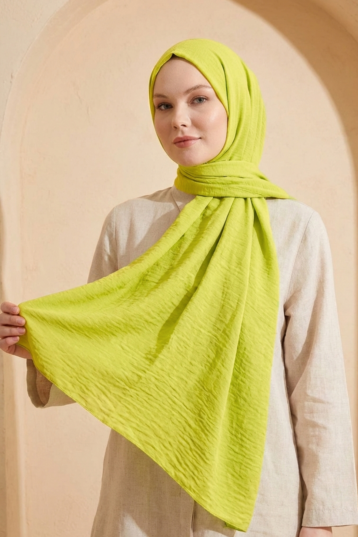 Armine Soft Vual Şal - 08 - Yağ Yeşili