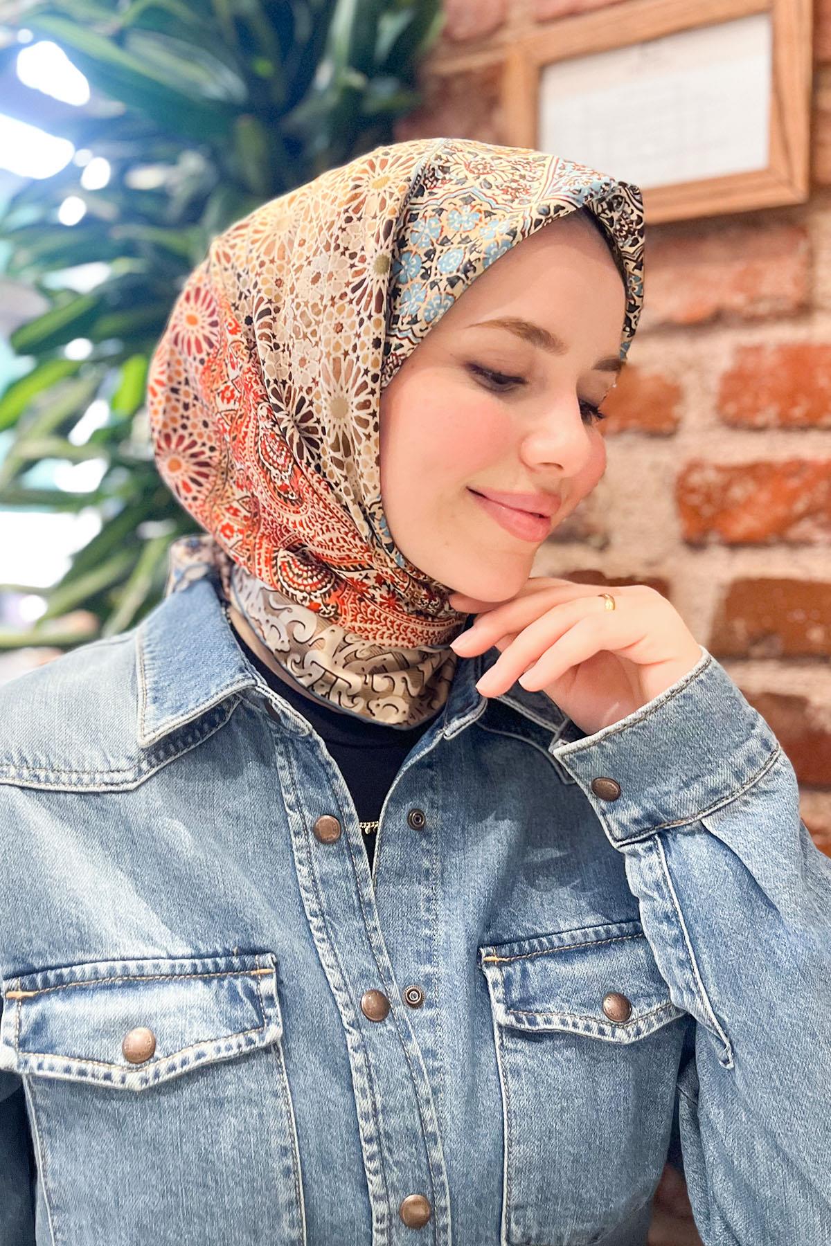 Armine Sport Eşarp - 8330P-03 - Tivil - Etnik Şal Deseni