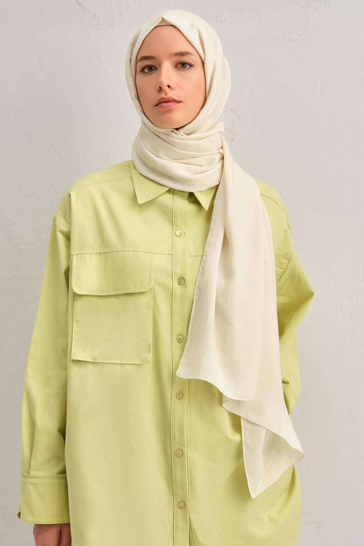 Armine Tensel İpek Şal 1 - Minimal Monogram Desen - 32100 - Krem