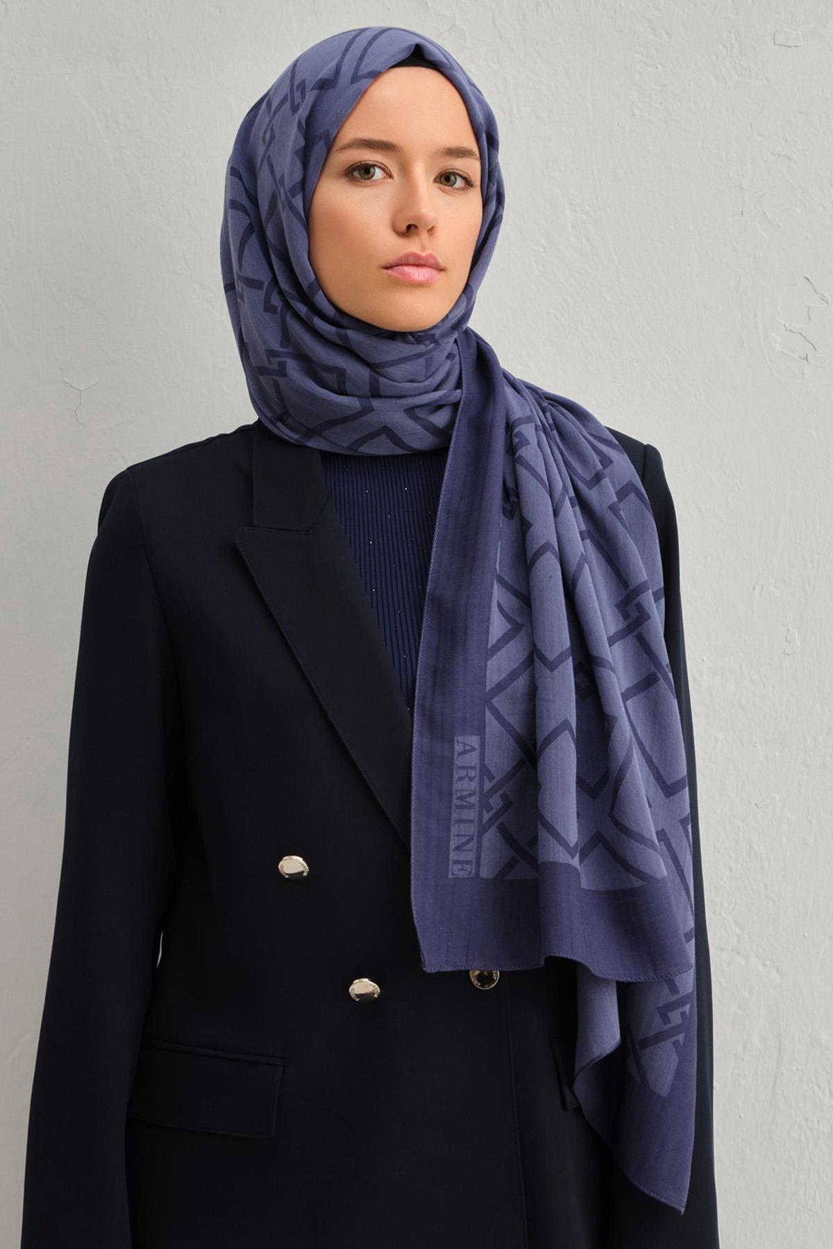 Armine Tensel İpek Şal 2 - Zincir Desen - 3292 - Soft Lacivert