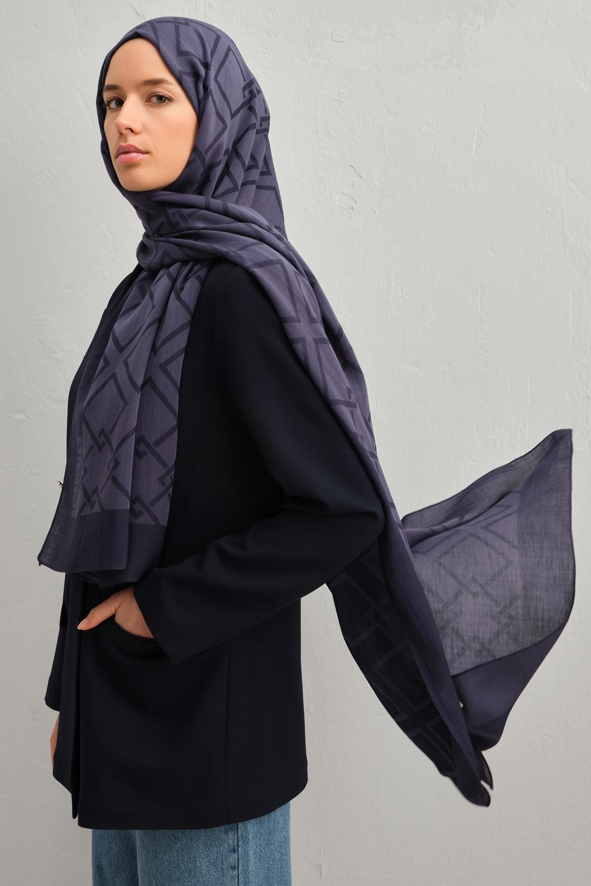 Armine Tensel İpek Şal 2 - Zincir Desen - 3293 - Lacivert