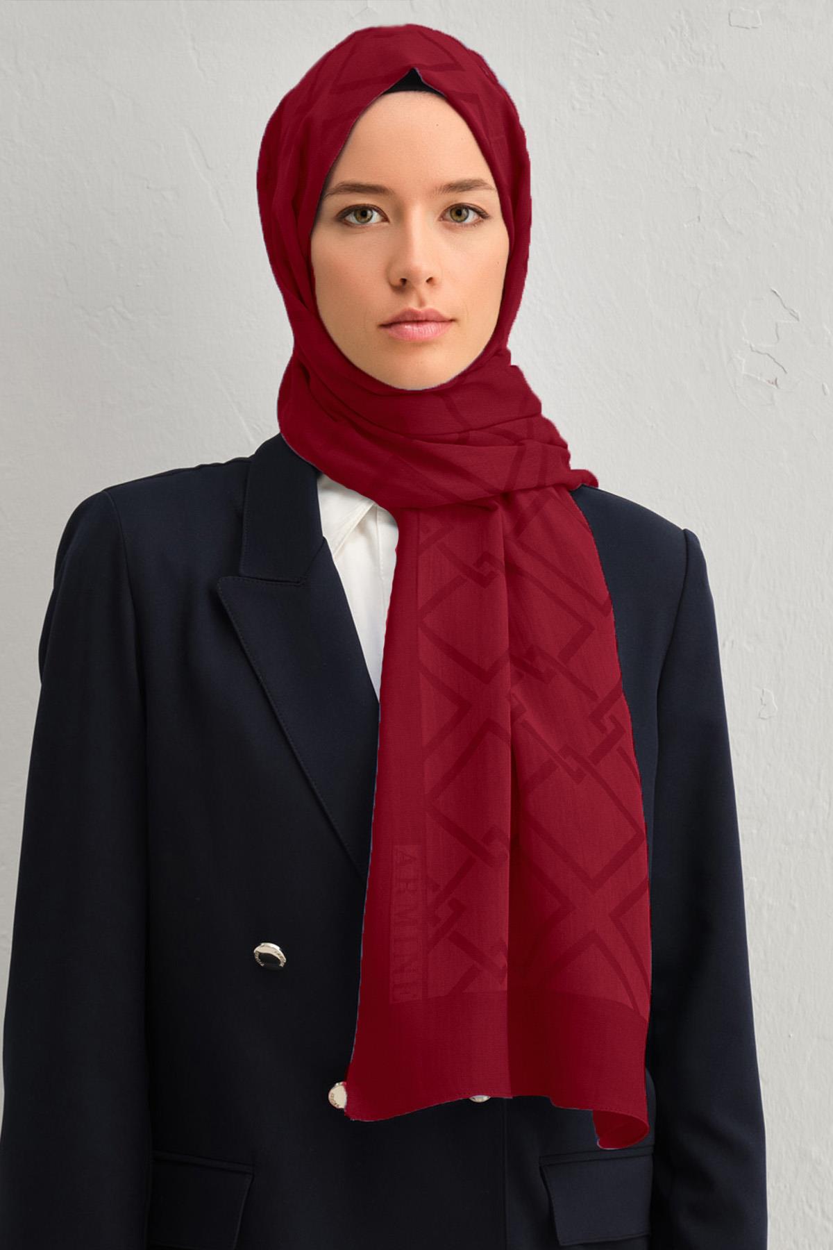 Armine Tensel İpek Şal 2 - Zincir Desen - 32109 - Kırmızı