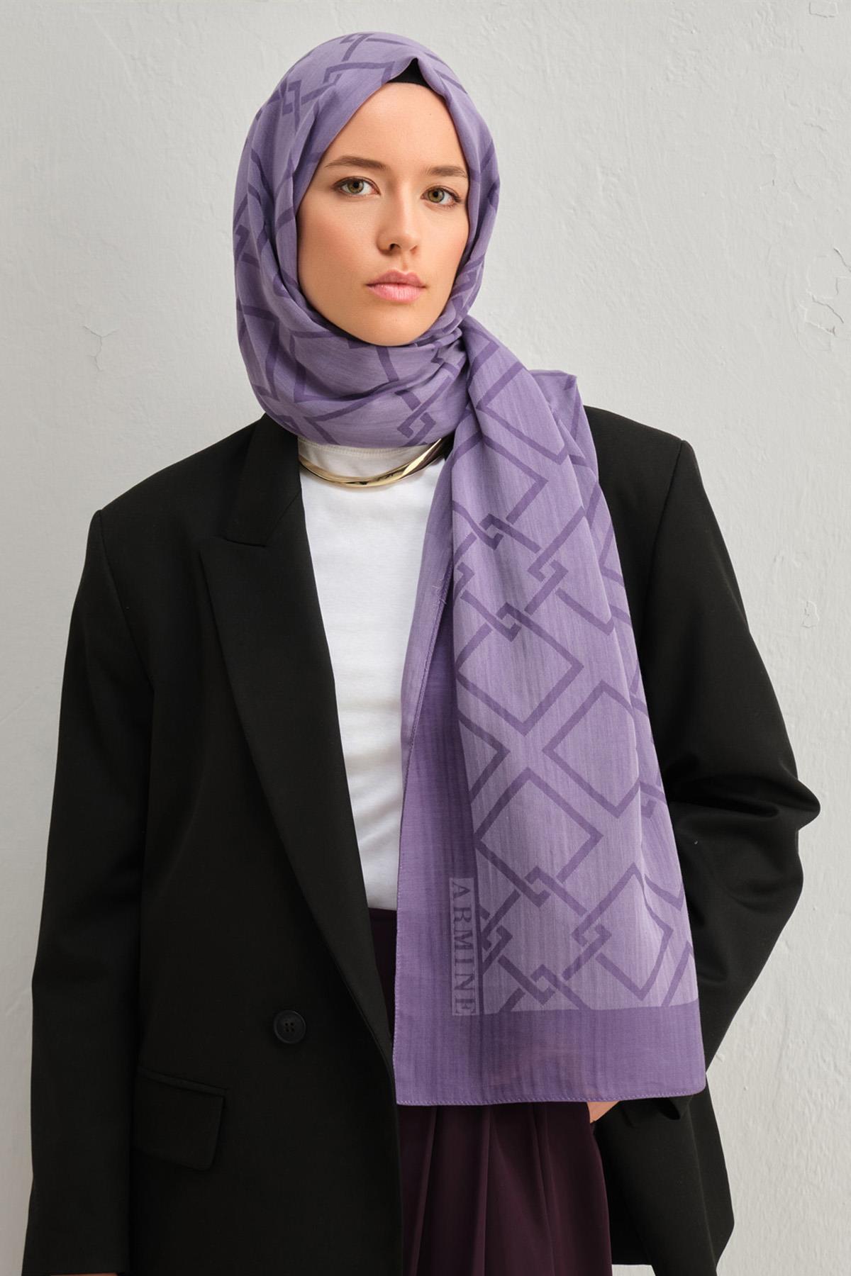 Armine Tensel İpek Şal 2 - Zincir Desen - 3298 - Mor