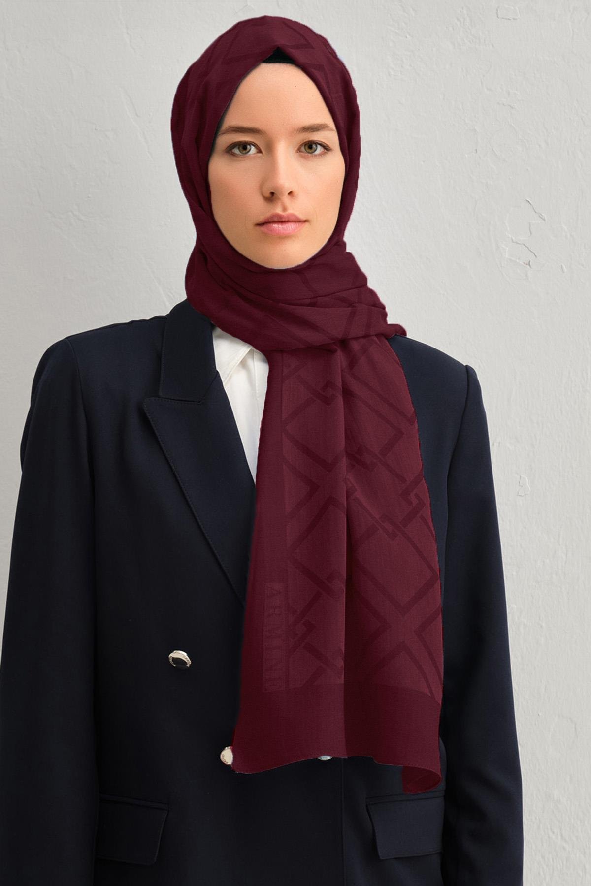 Armine Tensel İpek Şal 2 - Zincir Desen - 03 - Bordo