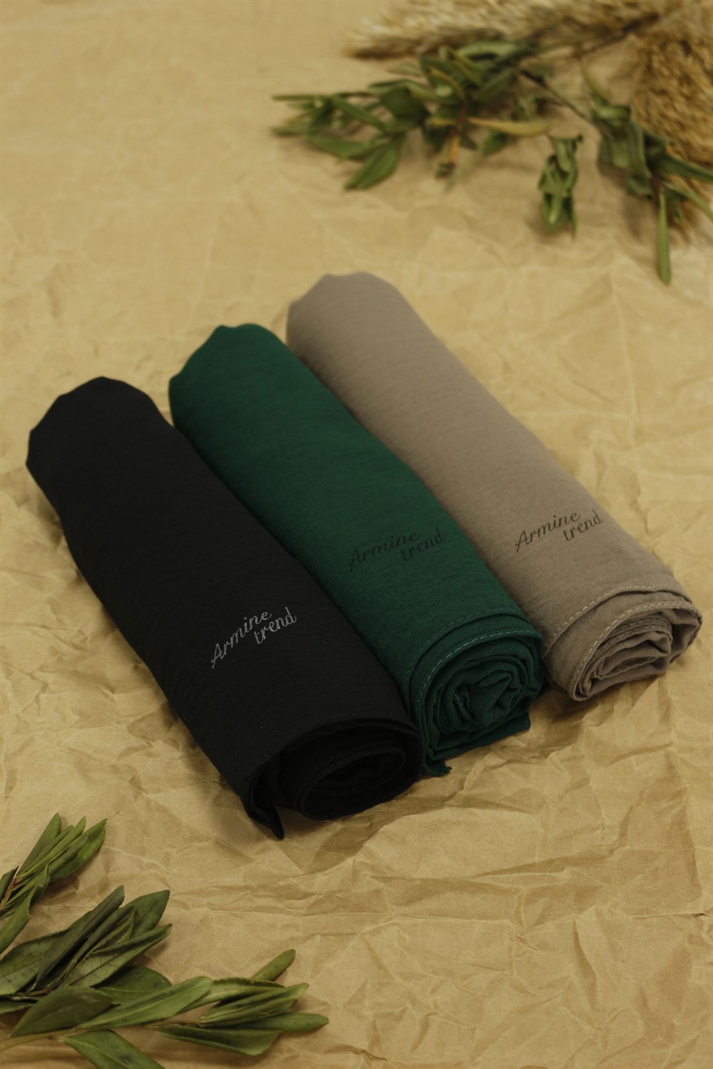 Armine Trend Cazz Şal - 3'lü Set - Siyah, Yeşil, Kahve - ATSCZS-03-4011-4053