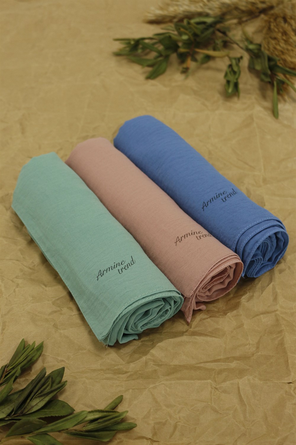 Armine Trend Cazz Şal - 3'lü Set - Yeşil, Pembe, Mavi - ATSCZS-2027-4004-4021