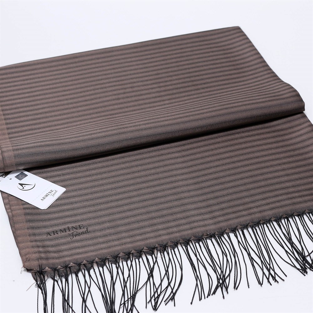 Armine Trend Gölge Çizgili Tafta Şal -GS03 - Siyah / Vizon