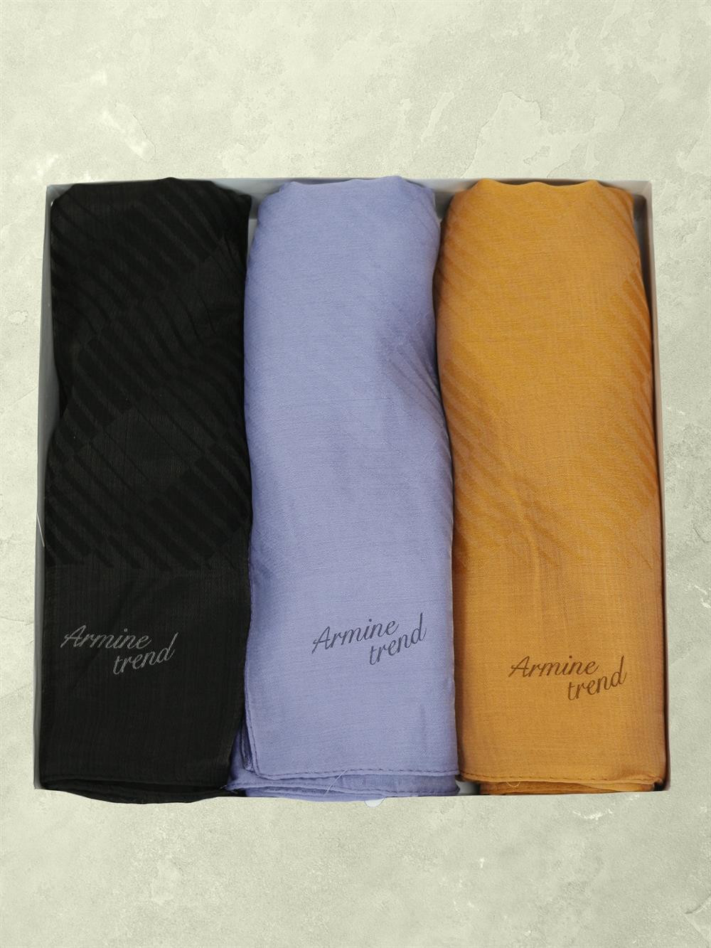 Armine Trend Işıl Şal - Pamuklu - ATS3ISL - 3'lü Set - Siyah, Menekşe, Turuncu