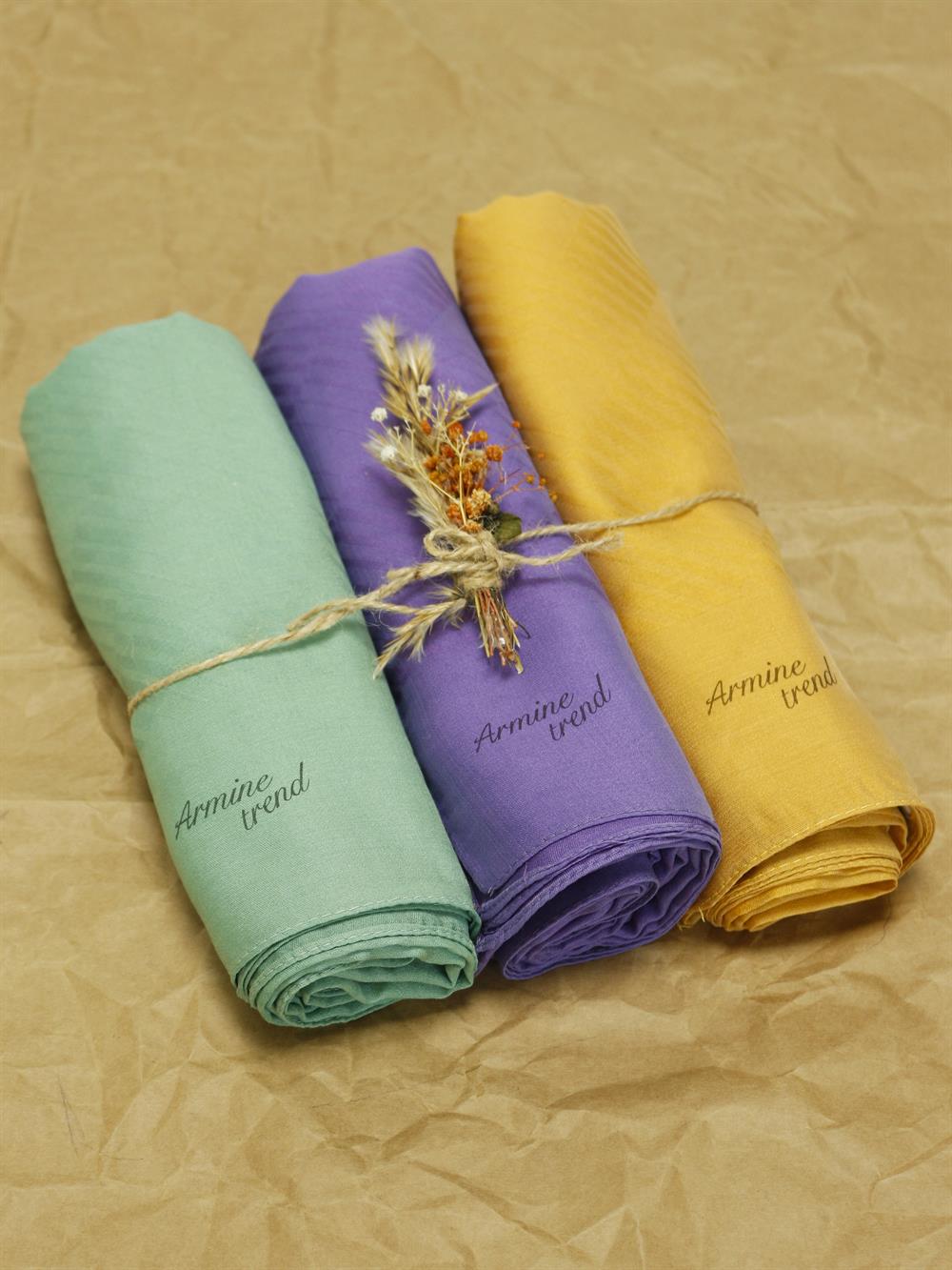 Armine Trend Işıl Şal - Pamuklu - ATS3ISL - 3'lü Set - Yeşil, Eflatun, Hardal Sarısı