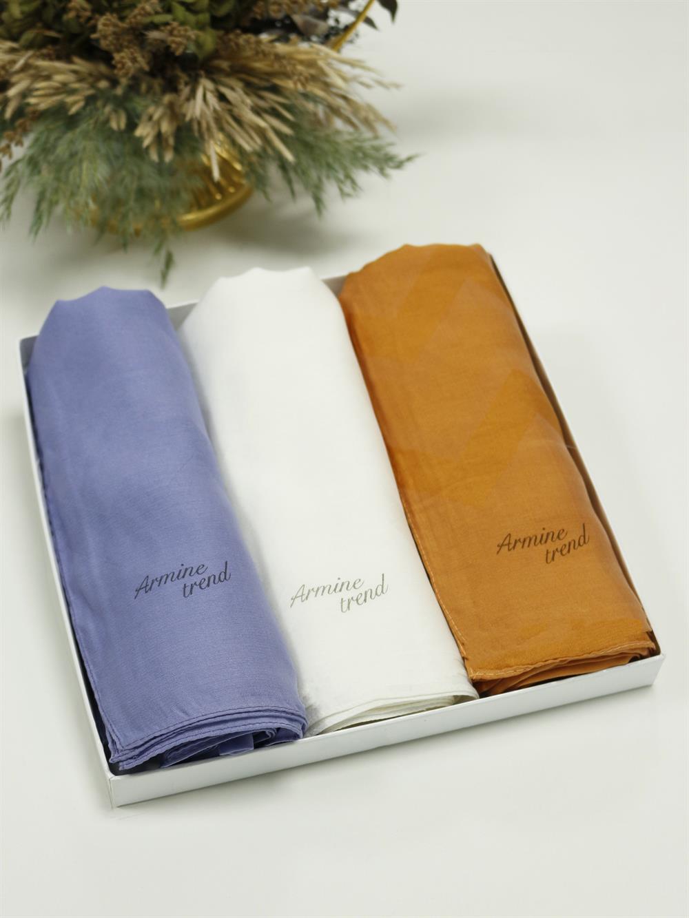 Armine Trend Işıl Şal - Pamuklu - ATS5ISL - 3'lü Set - Menekşe, Beyaz, Turuncu