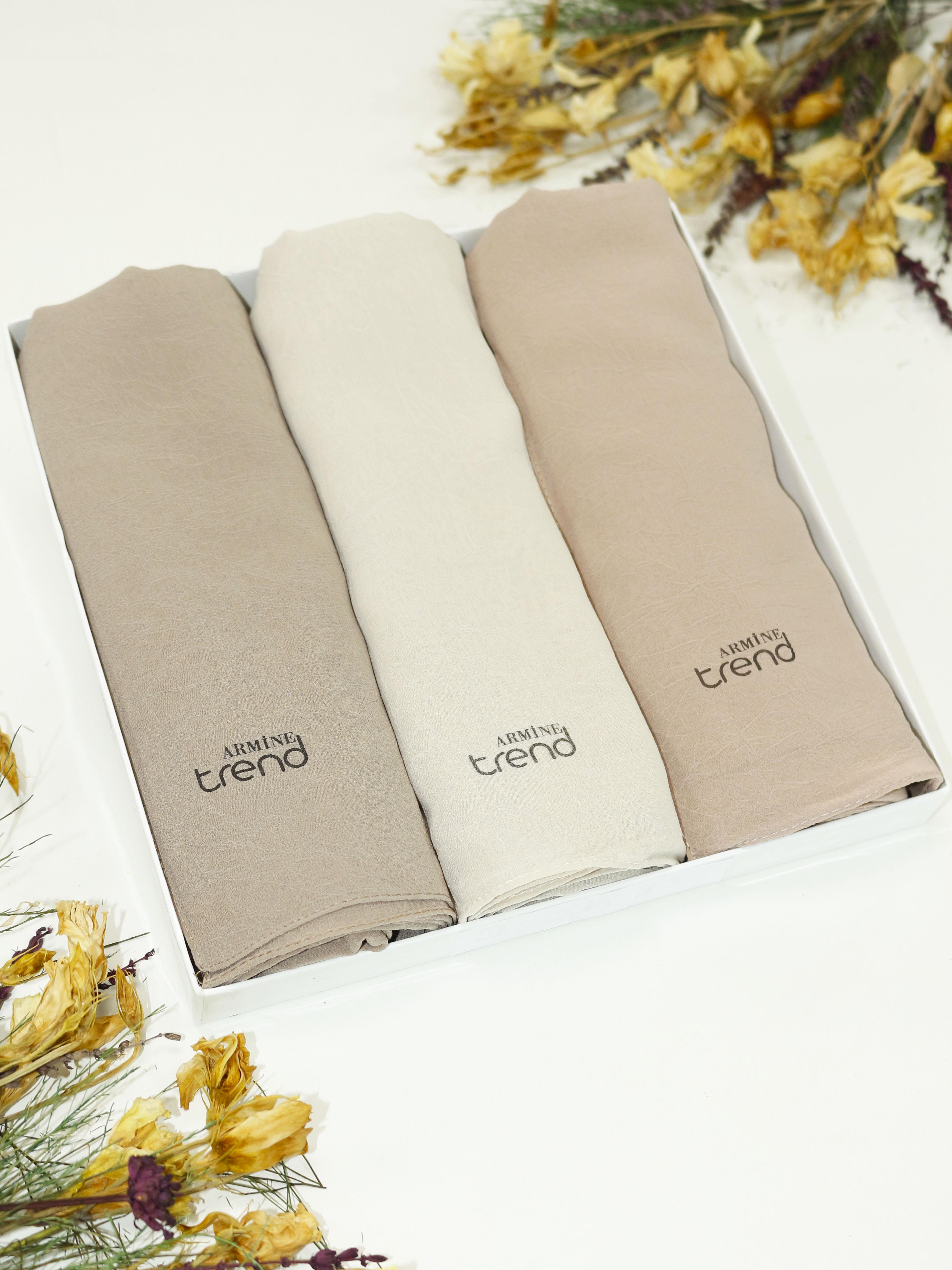 Armine Trend Krinkıl Şifon Şal - ATSKRN - 3'lü Set - Kahve Tonları