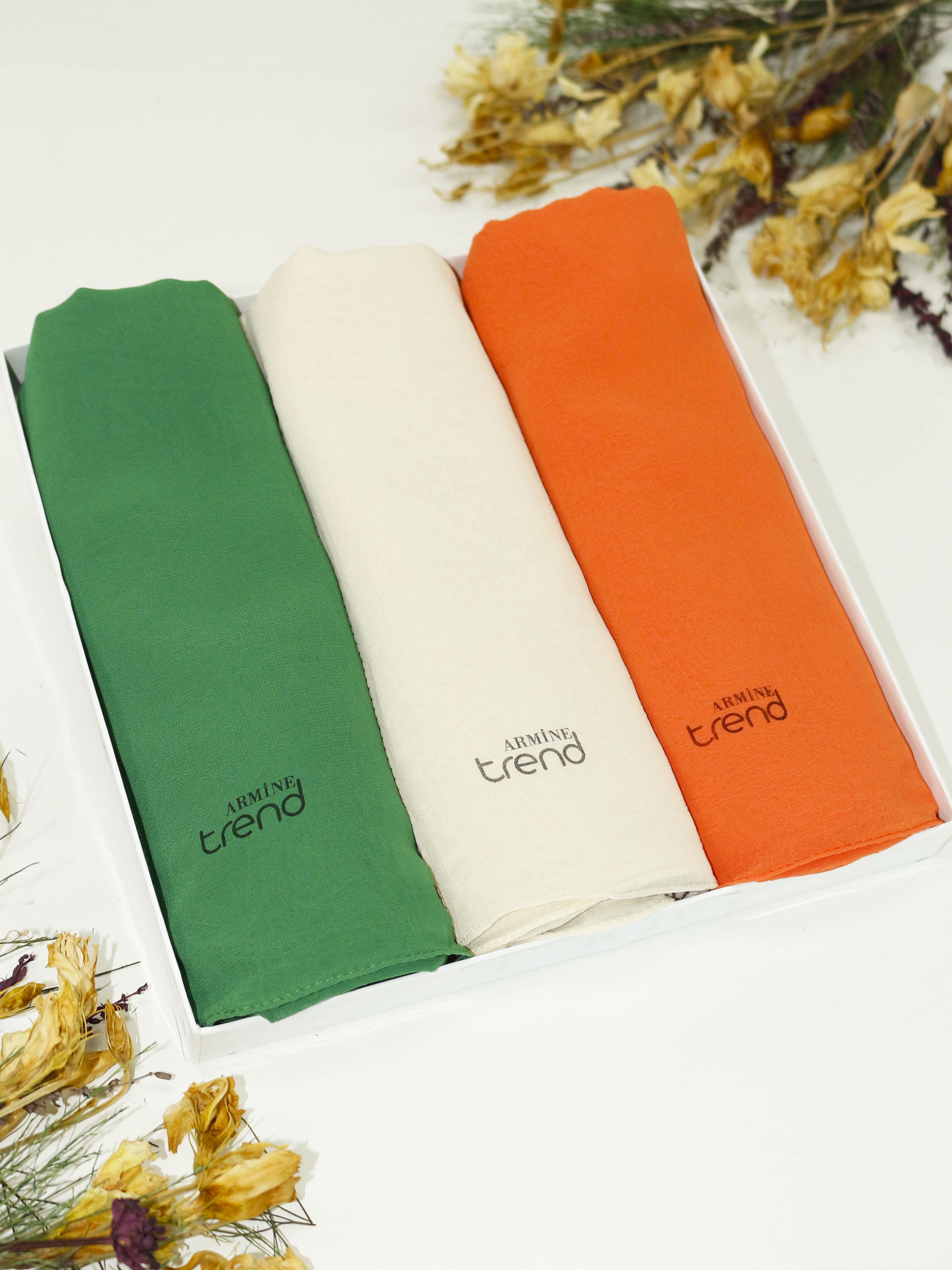 Armine Trend Krinkıl Şifon Şal - ATSKRN - 3'lü Set - Portakal Çiçeği