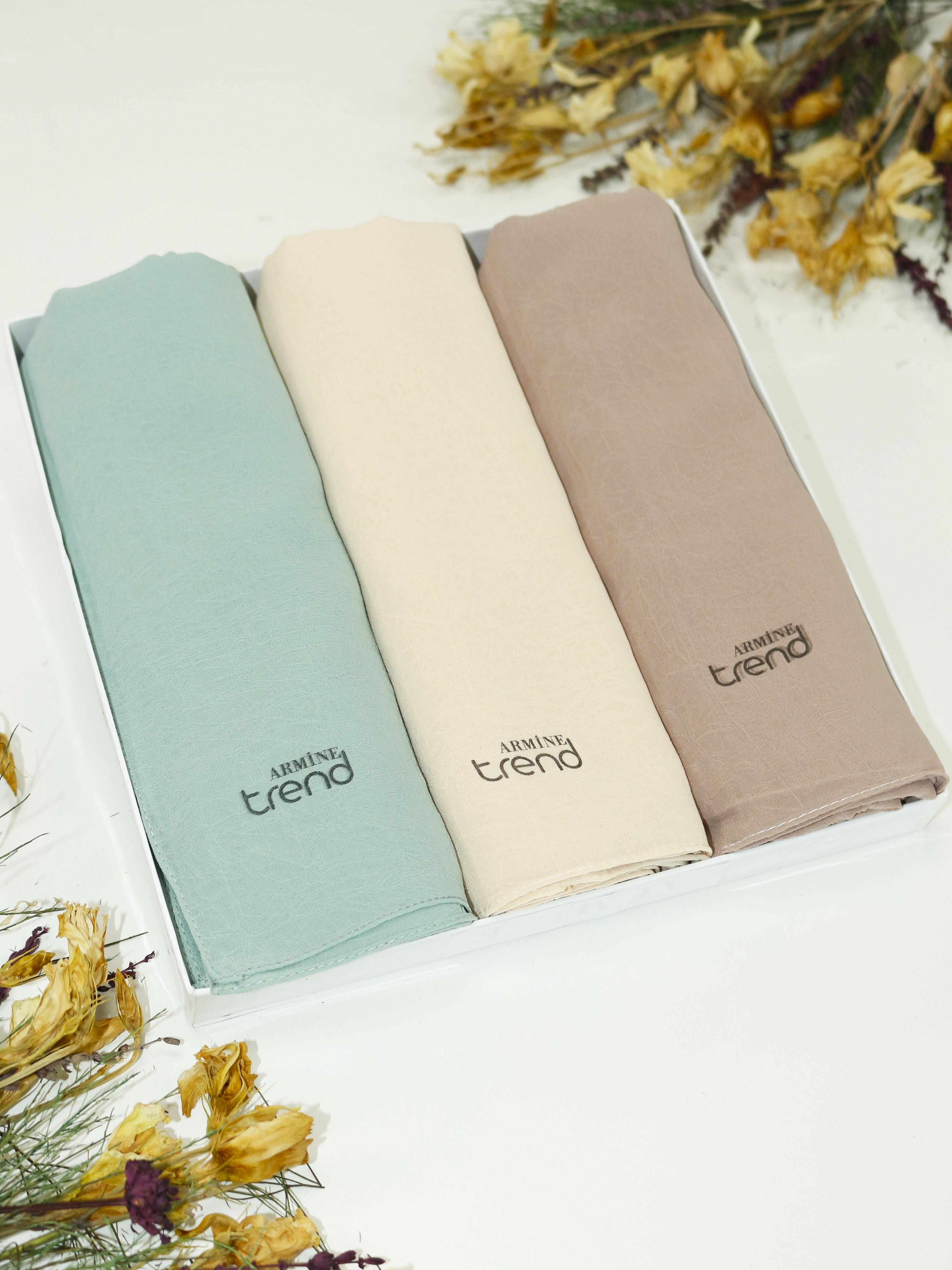 Armine Trend Krinkıl Şifon Şal - ATSKRN - 3'lü Set - Soft Renkler