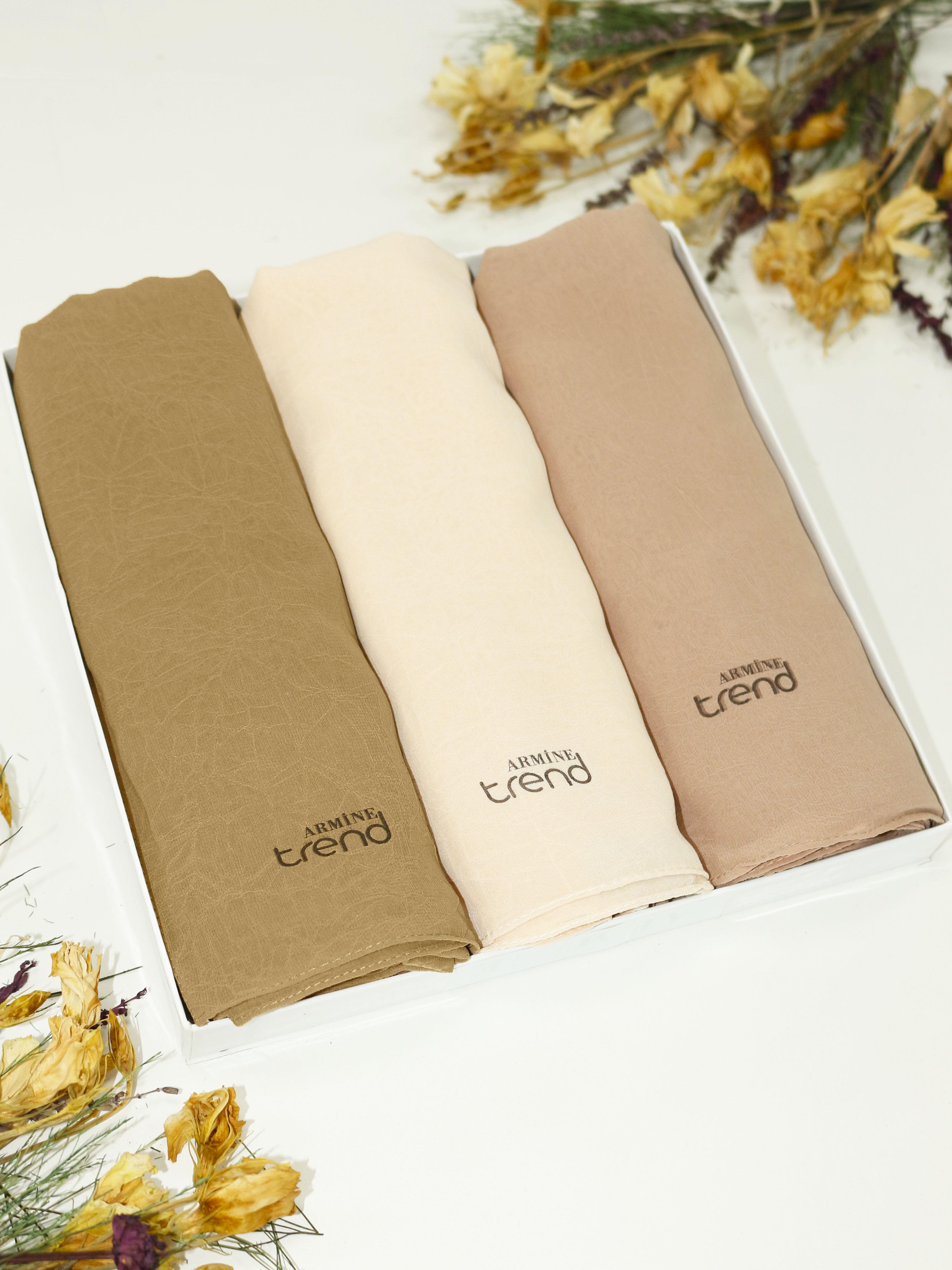 Armine Trend Krinkıl Şifon Şal - ATSKRN - 3'lü Set - Sonbahar Tonları