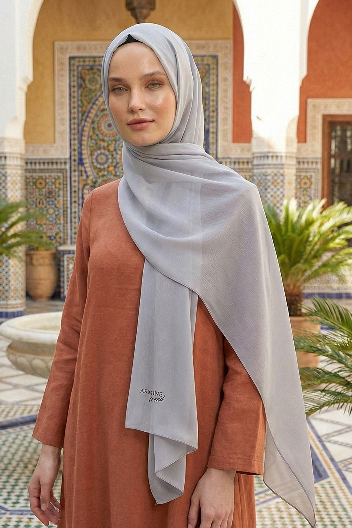 Armine Trend Krinkıl Şifon Şal - ATSKRN-08 - Açık Gri