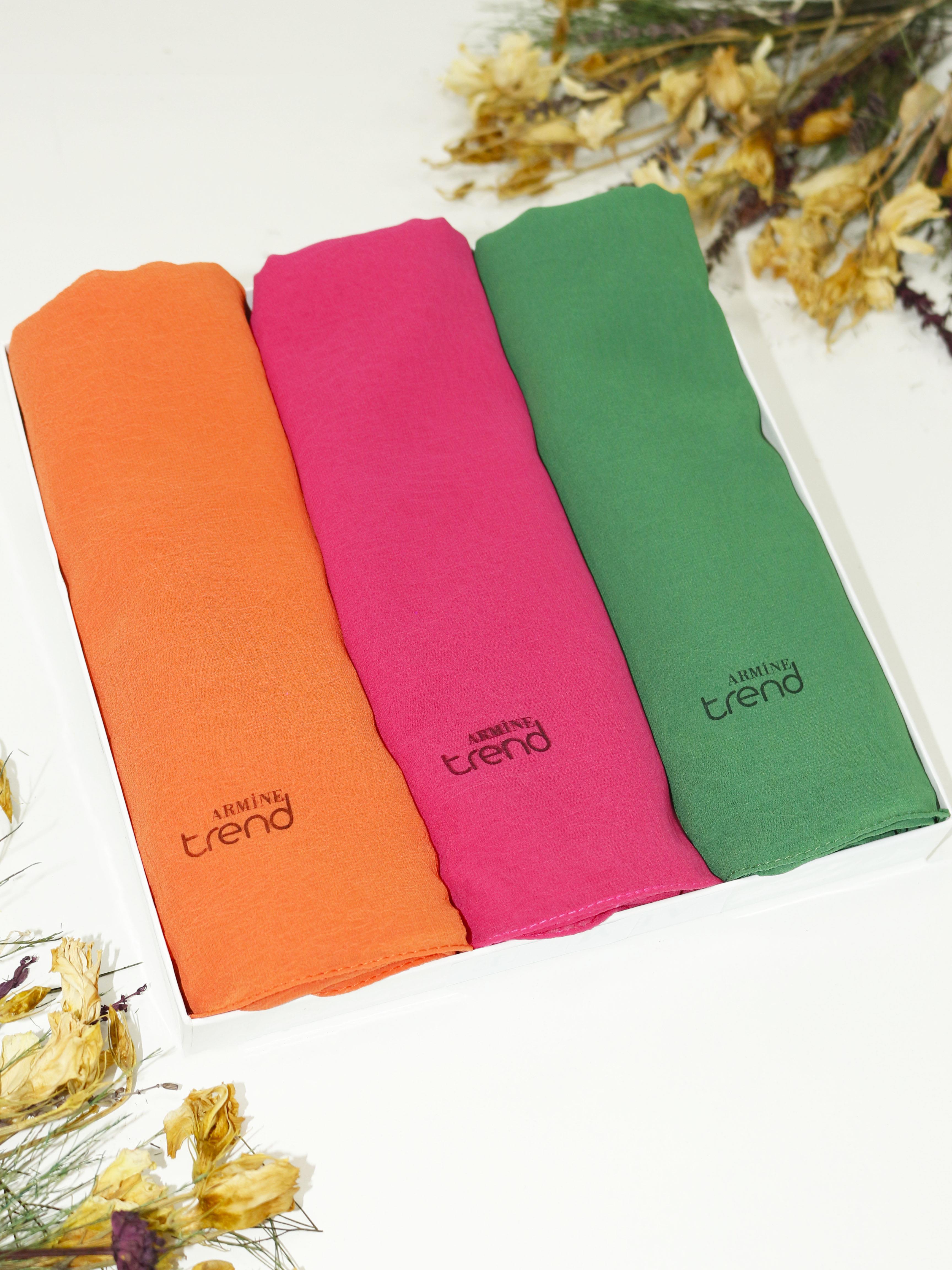Armine Trend Krinkıl Şifon Şal - ATSKRN - 3'lü Set - Yaz Renkleri