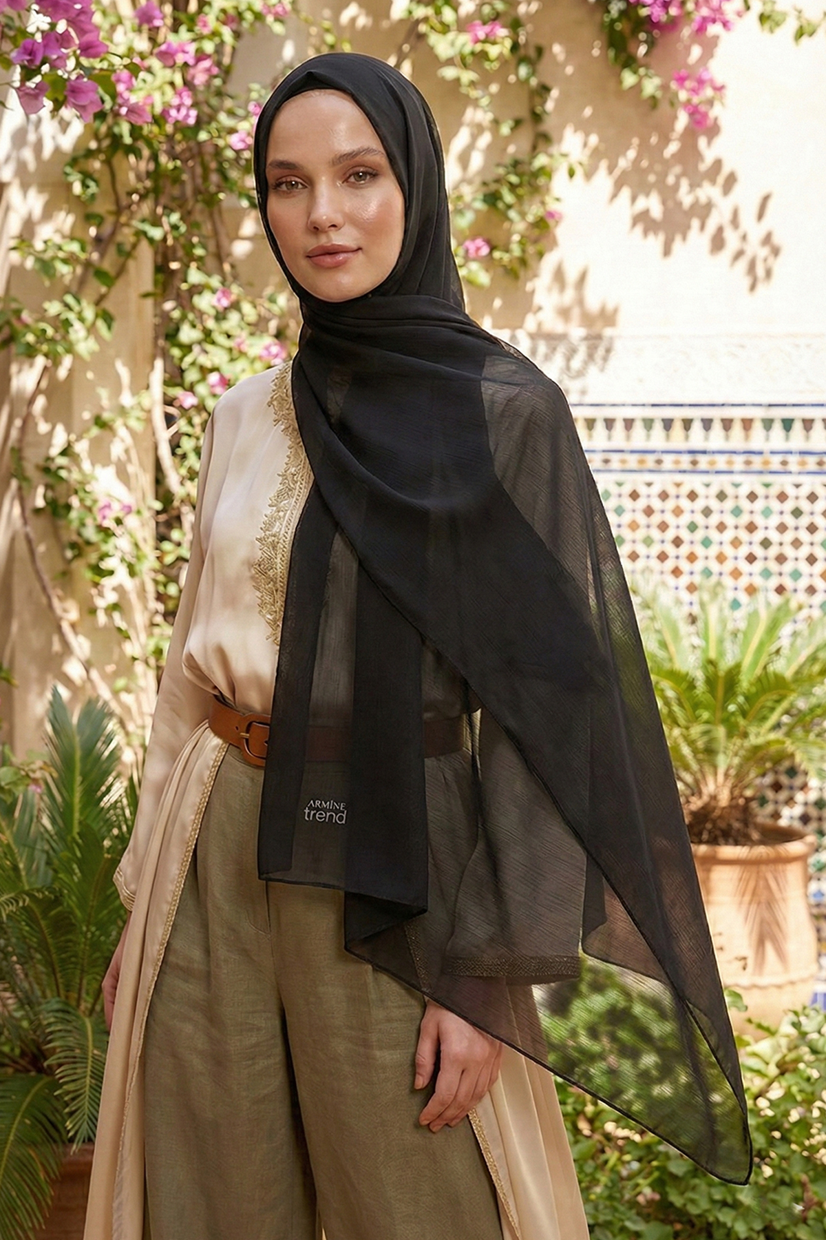 Armine Trend Krinkıl Şifon Şal - ATSKRN-01 - Siyah