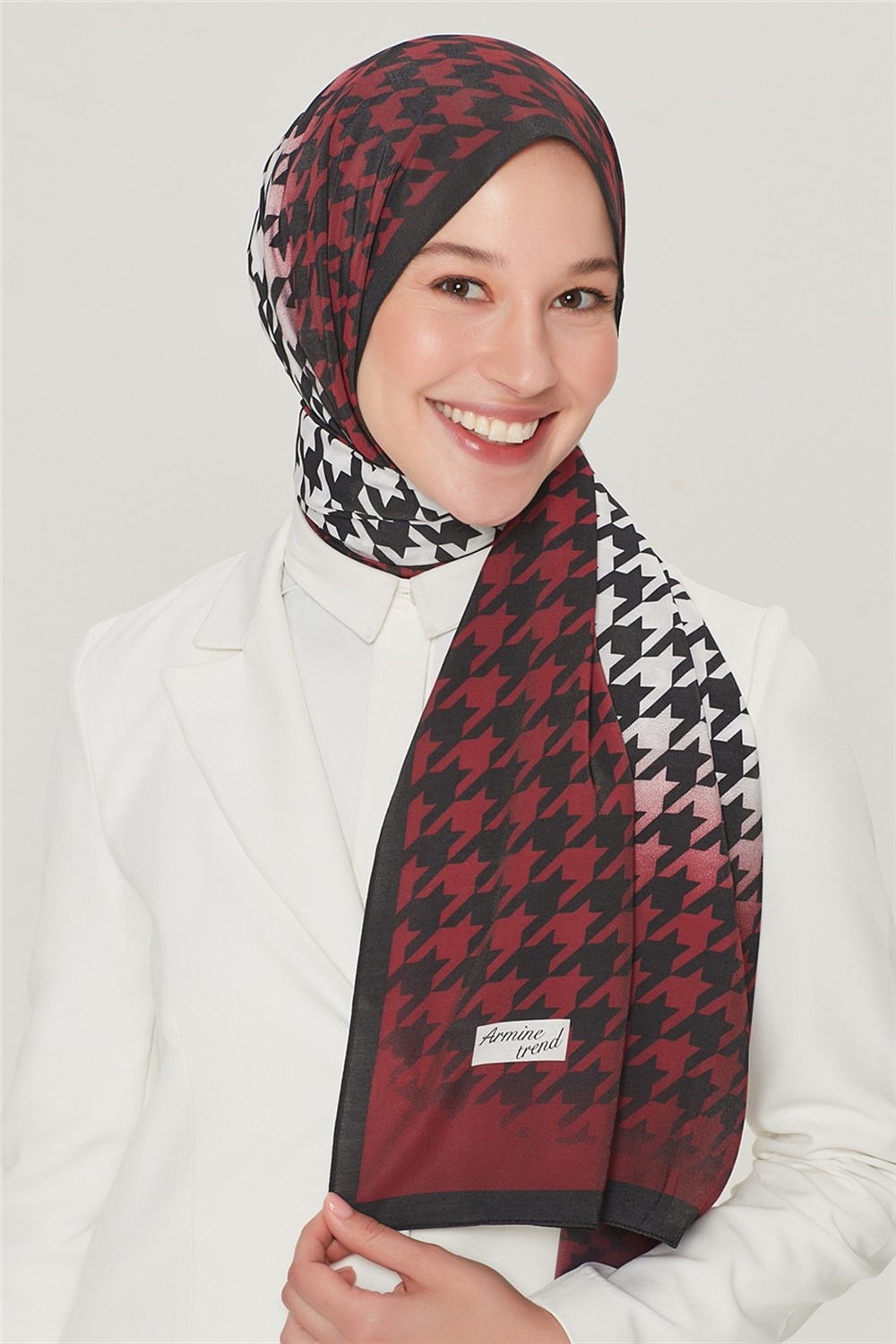 Armine Trend Modal Şal - Kazayağı - Siyah/Kırmızı - MD2254-03