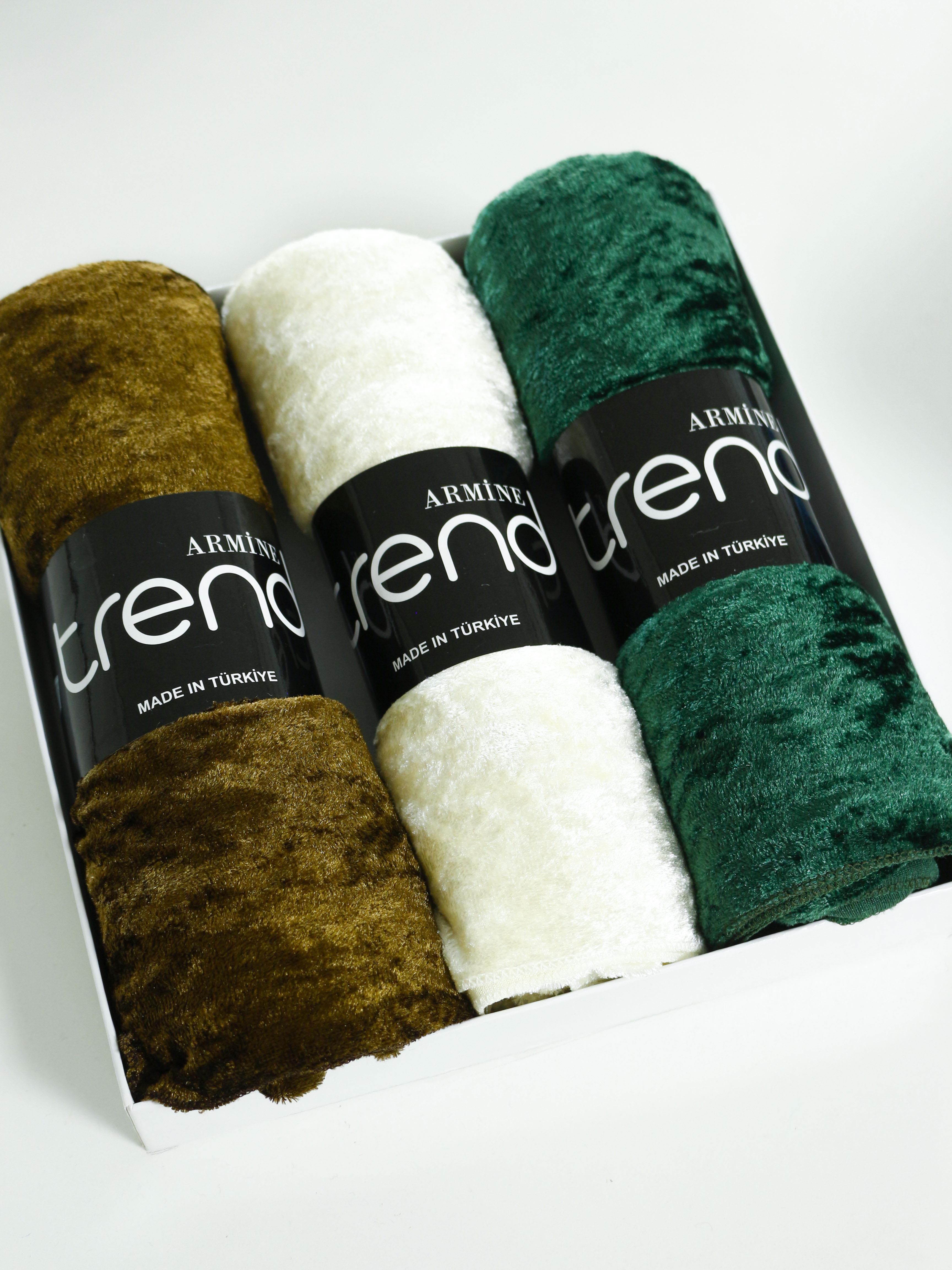 Armine Trend Örme Şal 1 - ATS1OR - 3'lü Set - Kahve, Krem, Zümrüt Yeşili