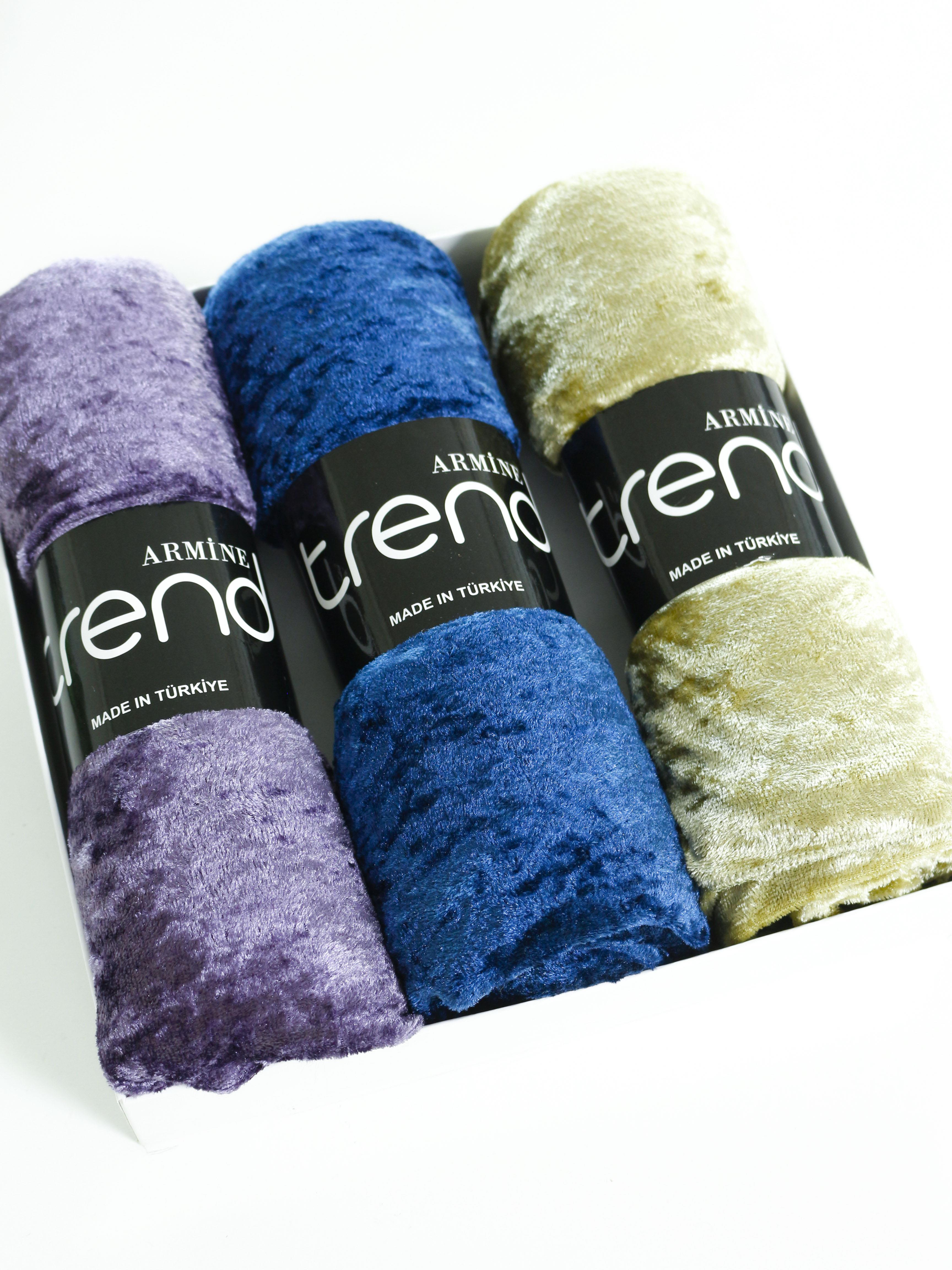 Armine Trend Örme Şal 1 - ATS1OR - 3'lü Set - Mor, Mavi, Açık Yeşil