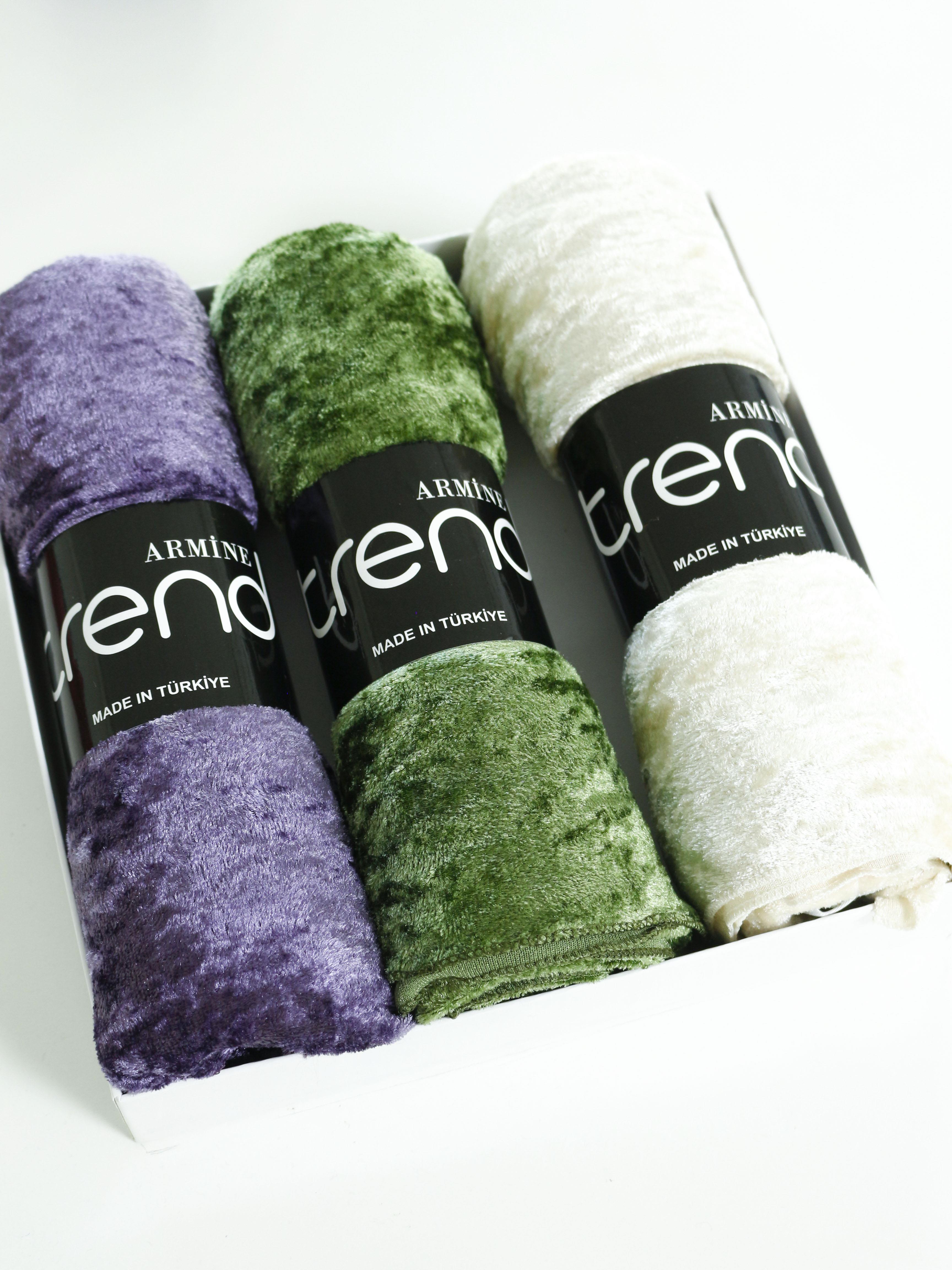 Armine Trend Örme Şal 1 - ATS1OR - 3'lü Set - Mor, Yeşil, Taş Rengi