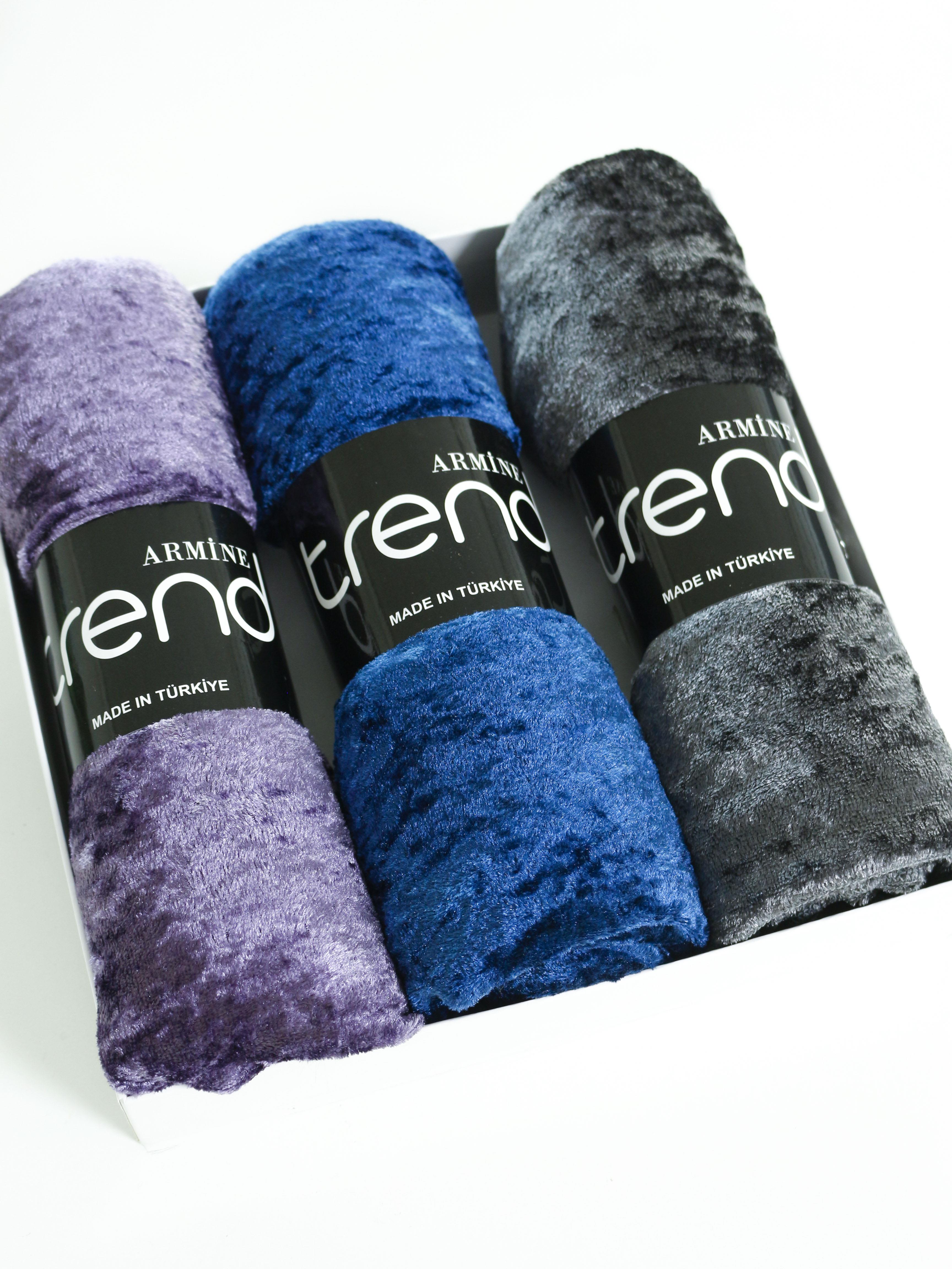 Armine Trend Örme Şal 1 - ATS1OR - 3'lü Set - Mor, Mavi, Füme