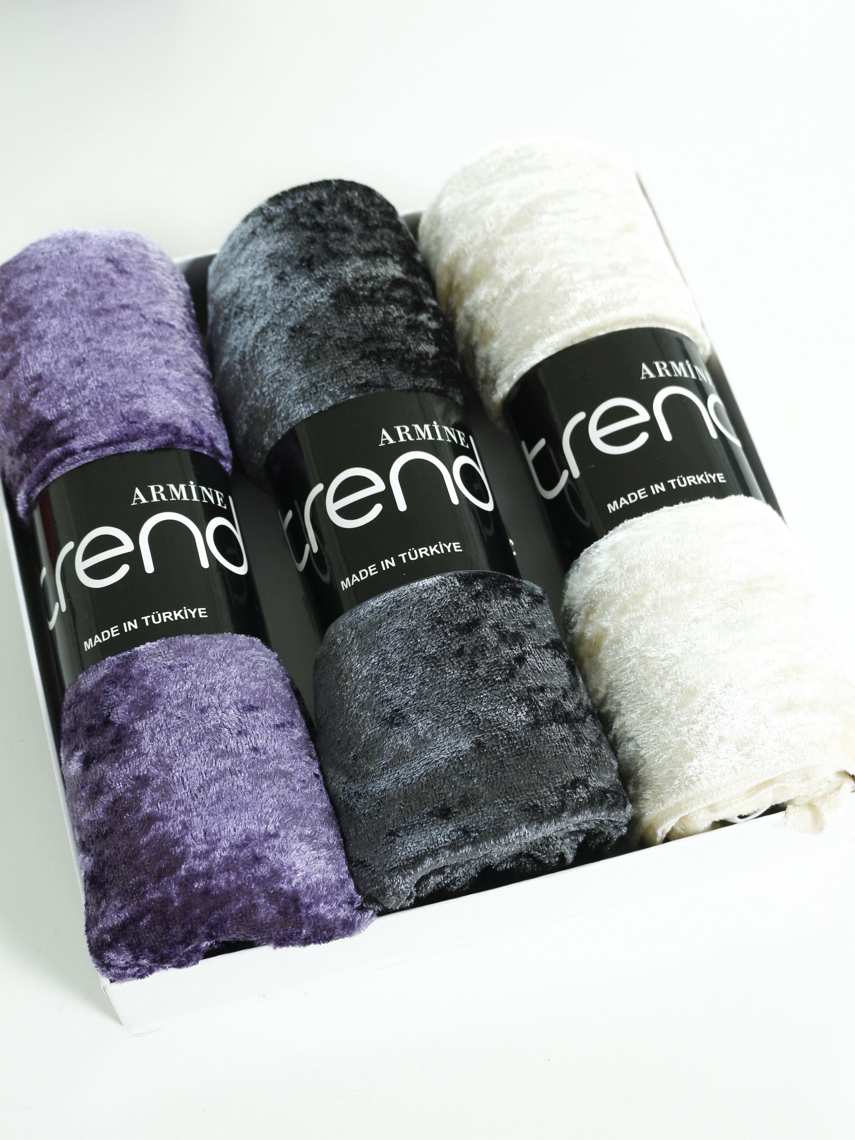 Armine Trend Örme Şal 1 - ATS1OR - 3'lü Set - Mor, Füme, Krem