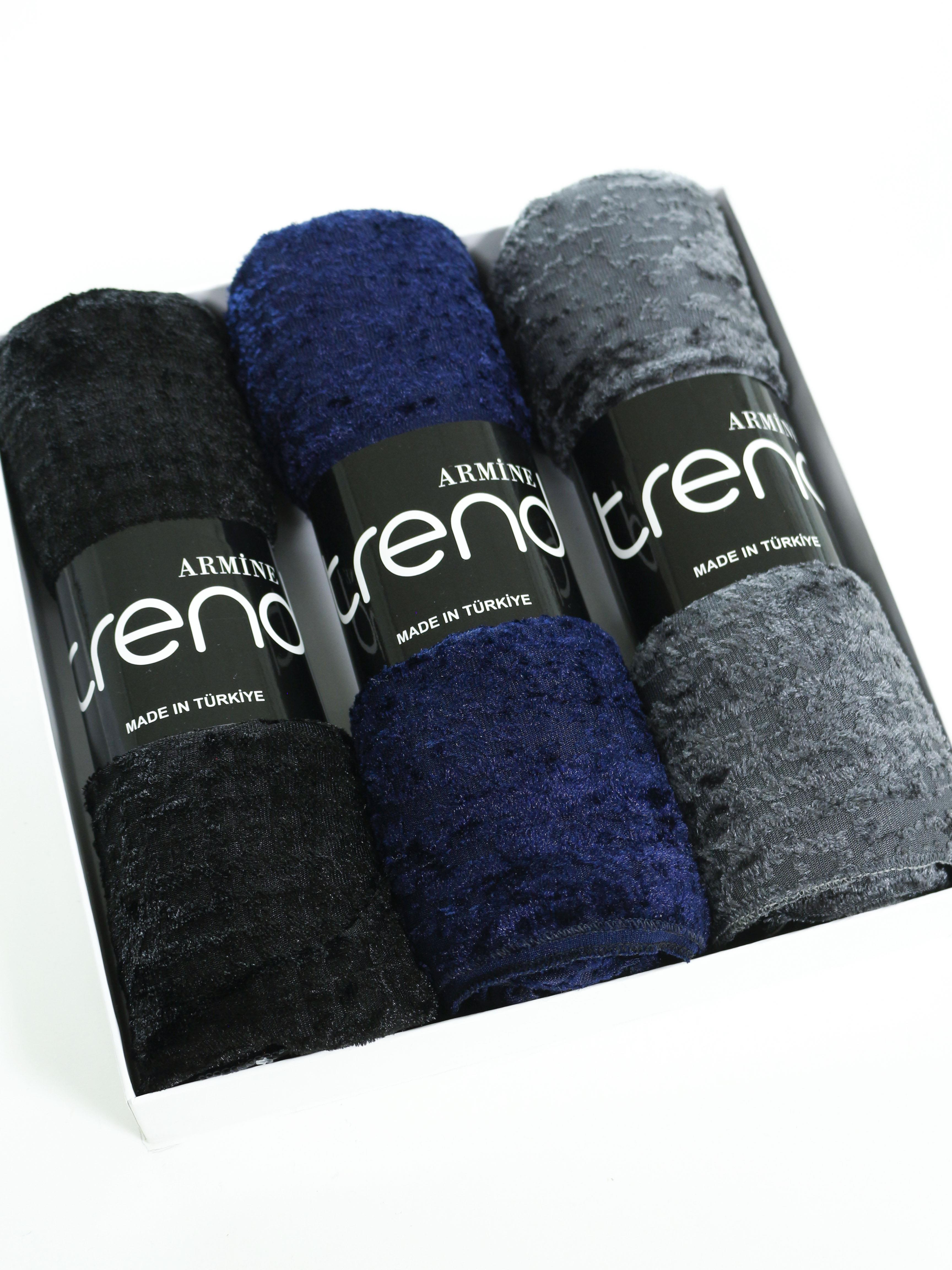 Armine Trend Örme Şal 2 - ATS2OR - 3'lü Set - Siyah, Gece Mavisi, Füme