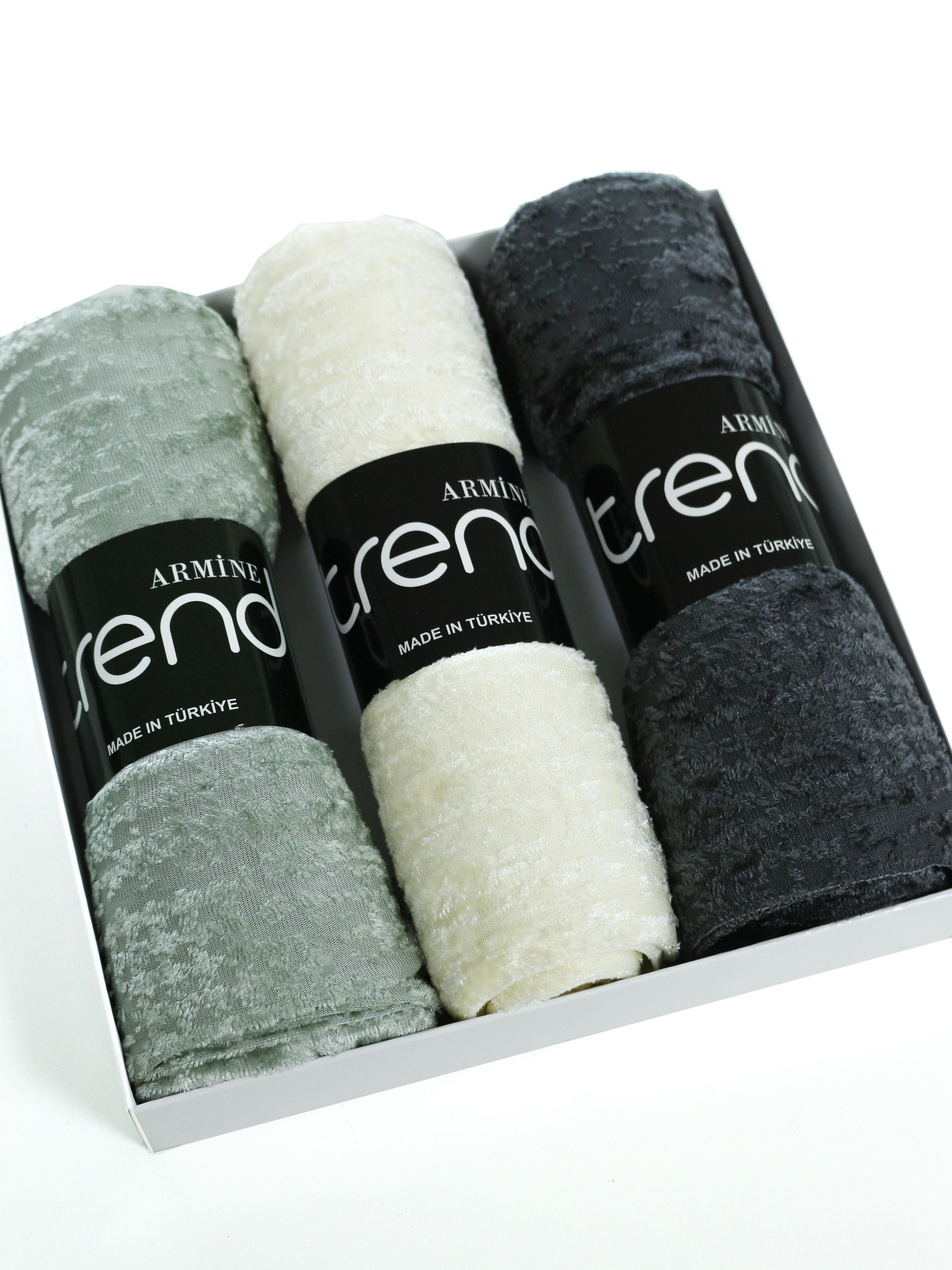 Armine Trend Örme Şal 2 - ATS2OR - 3'lü Set - Su Yeşili, Füme, Taş Rengi