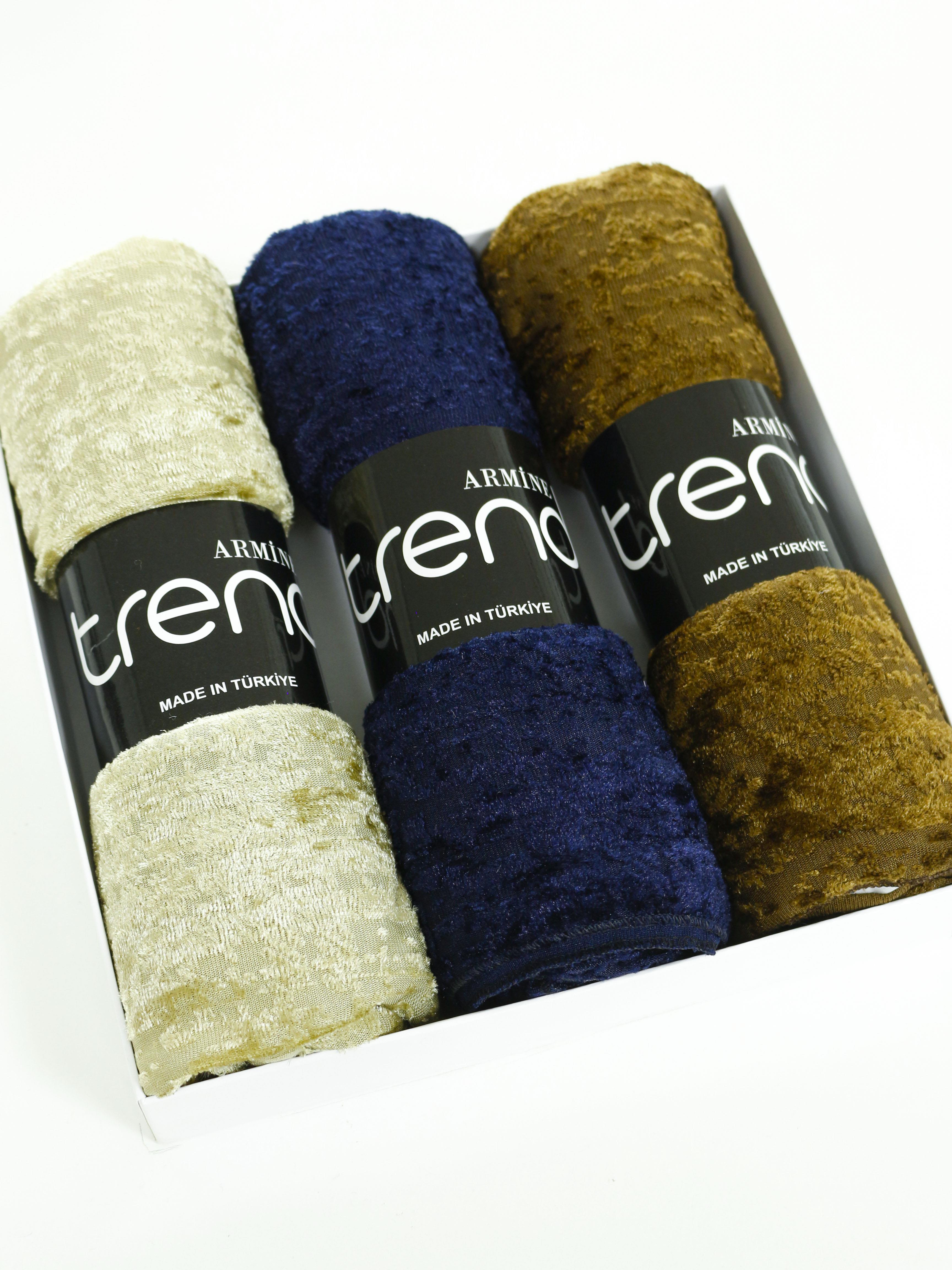 Armine Trend Örme Şal 2 - ATS2OR - 3'lü Set - Açık Yeşil, Gece Mavisi, Kahve