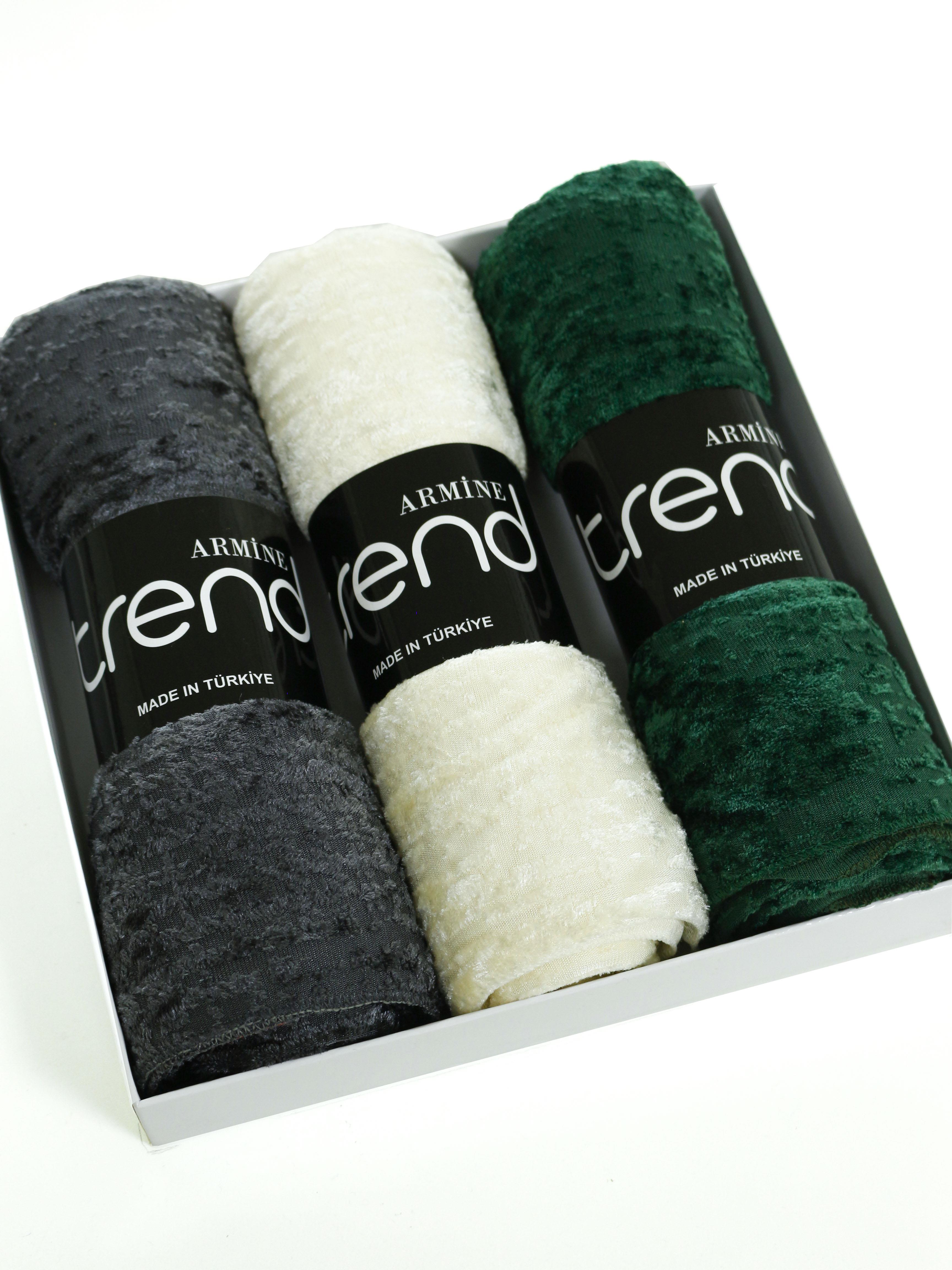 Armine Trend Örme Şal 2 - ATS2OR - 3'lü Set - Füme, Krem, Zümrüt Yeşili