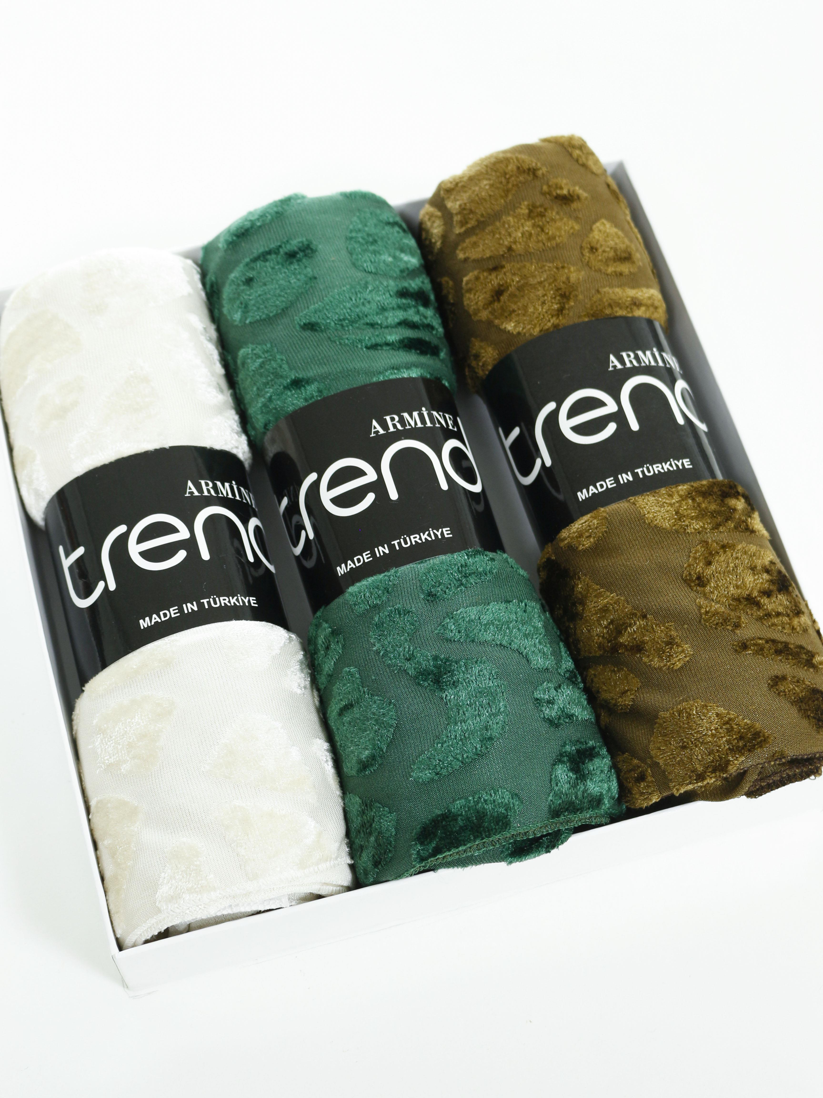 Armine Trend Örme Şal 4 - ATS4OR - 3'lü Set - Taş Rengi, Zümrüt Yeşili, Kahve