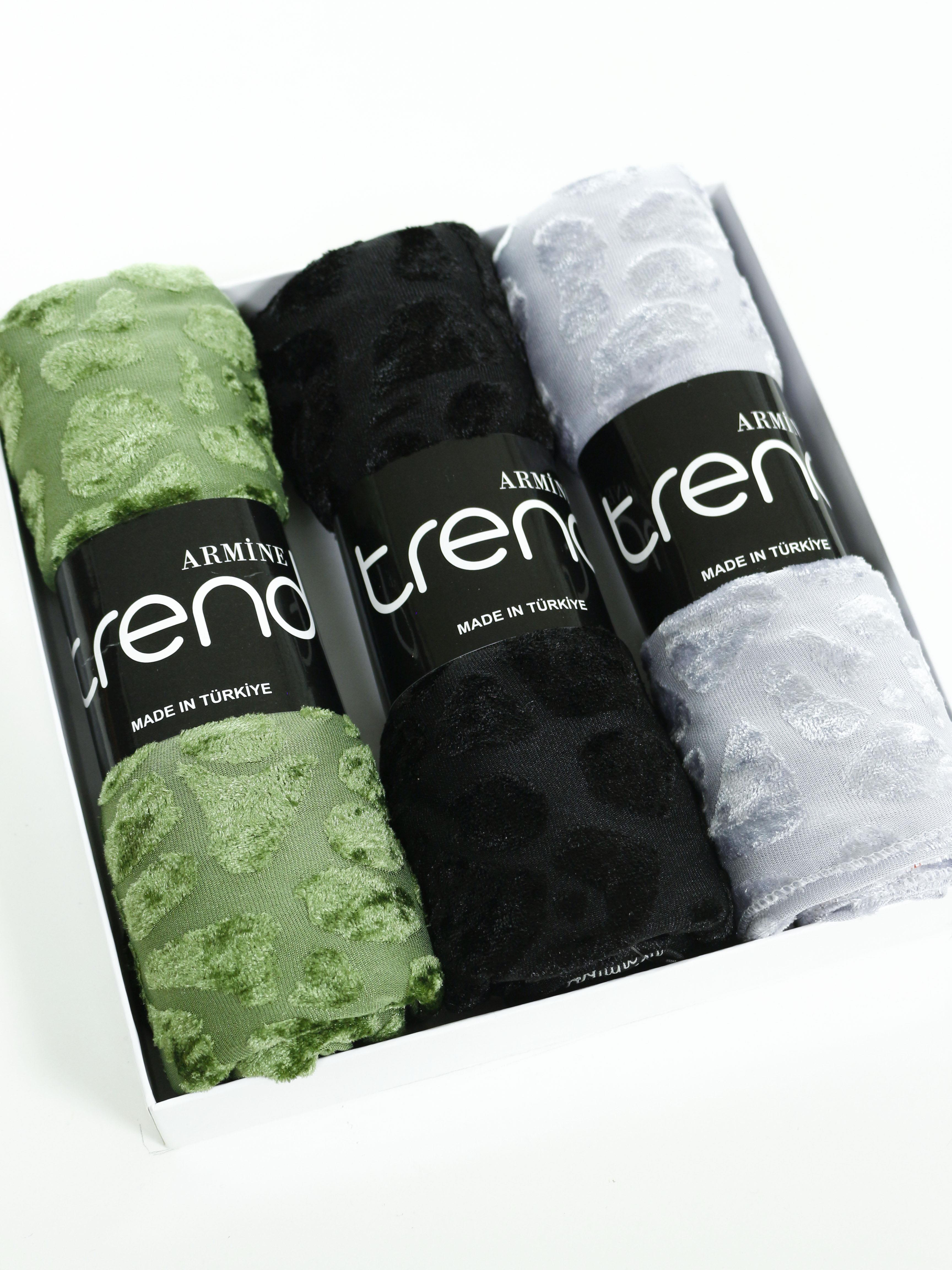 Armine Trend Örme Şal 4 - ATS4OR - 3'lü Set - Yeşil, Siyah, Gri