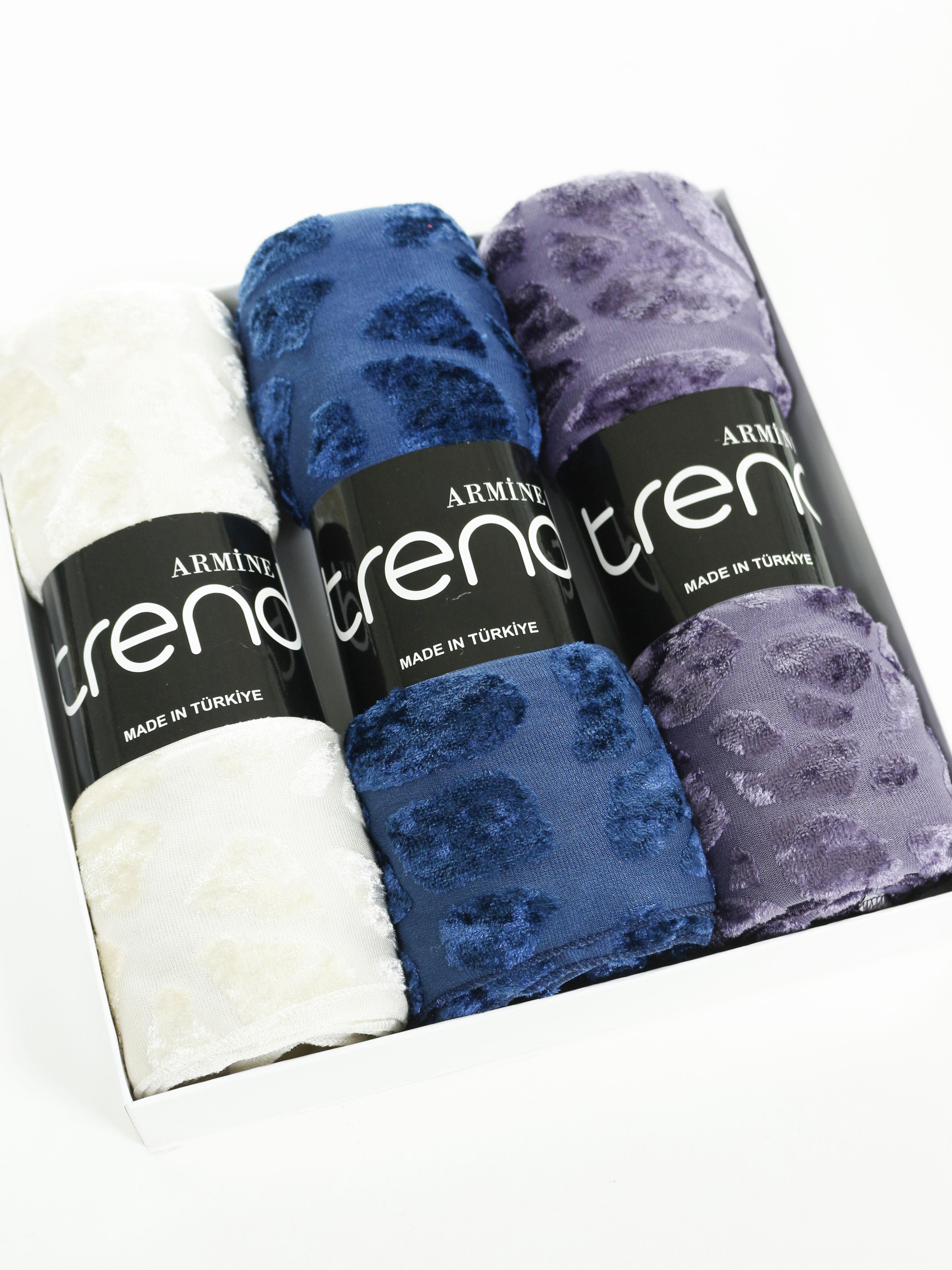 Armine Trend Örme Şal 4 - ATS4OR - 3'lü Set - Taş Rengi, Mavi, Mor