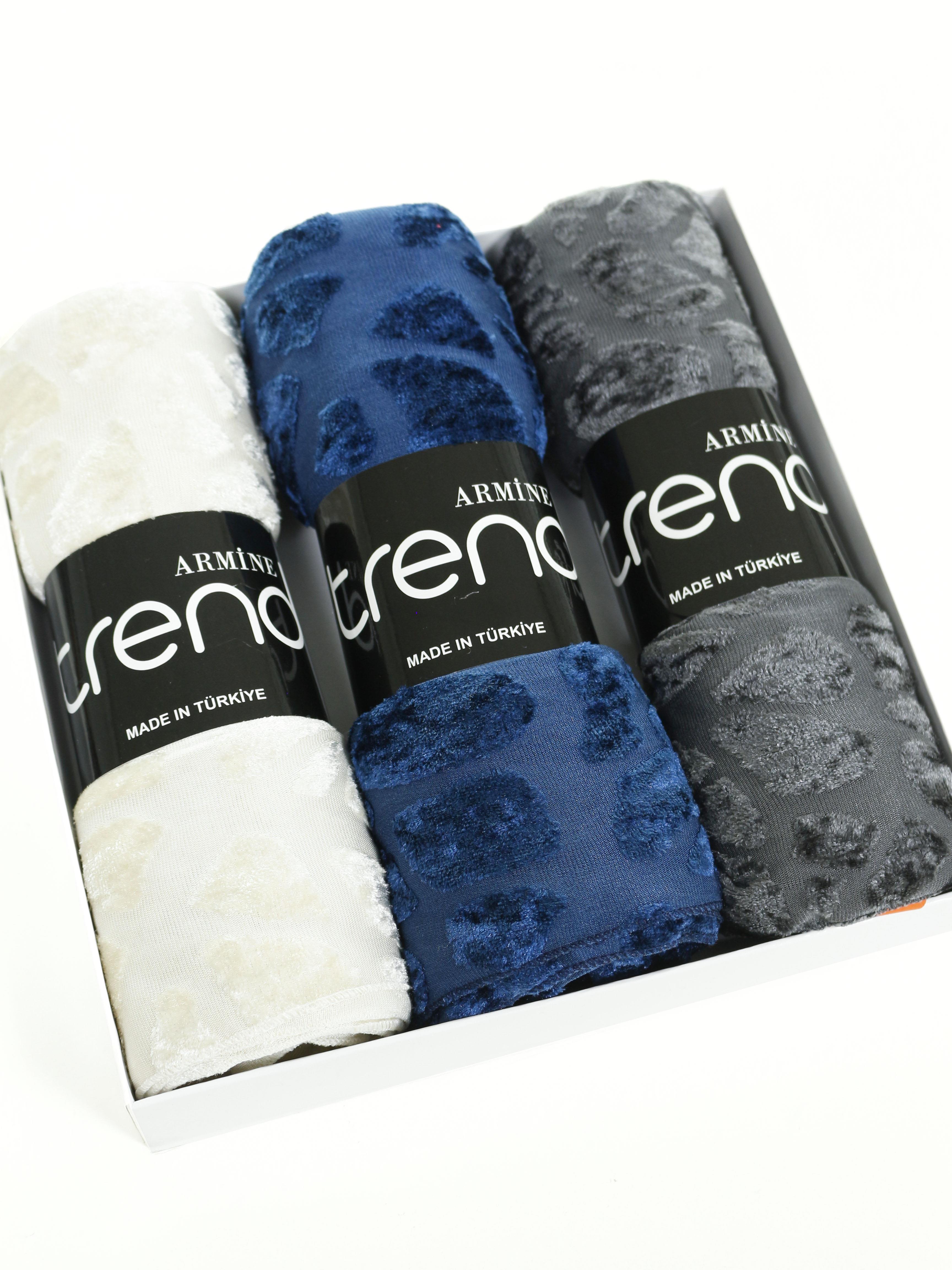 Armine Trend Örme Şal 4 - ATS4OR - 3'lü Set - Taş Rengi, Mavi, Füme