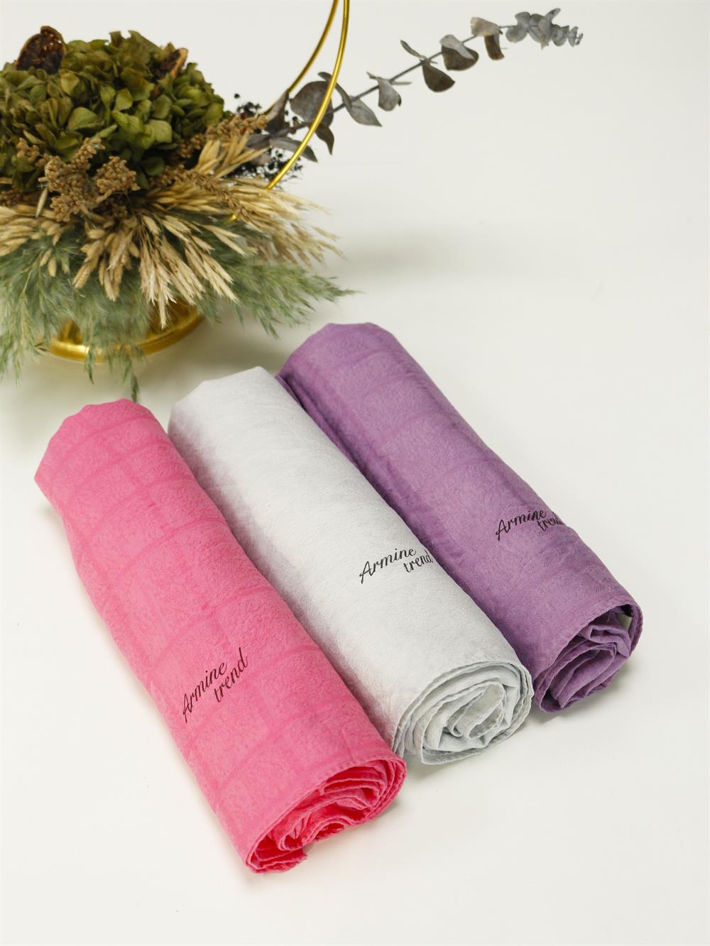 Armine Trend Star Şal - 3'lü Set - Gri, Mor, Pembe - ATS1STR-540-544-565