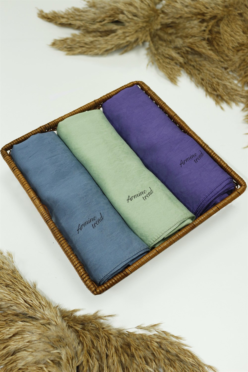 Armine Trend Vega Şal - Modal Kumaş - 3'lü Set - İndigo, Yeşil, Eflatun - ATS3VG-543-563-572