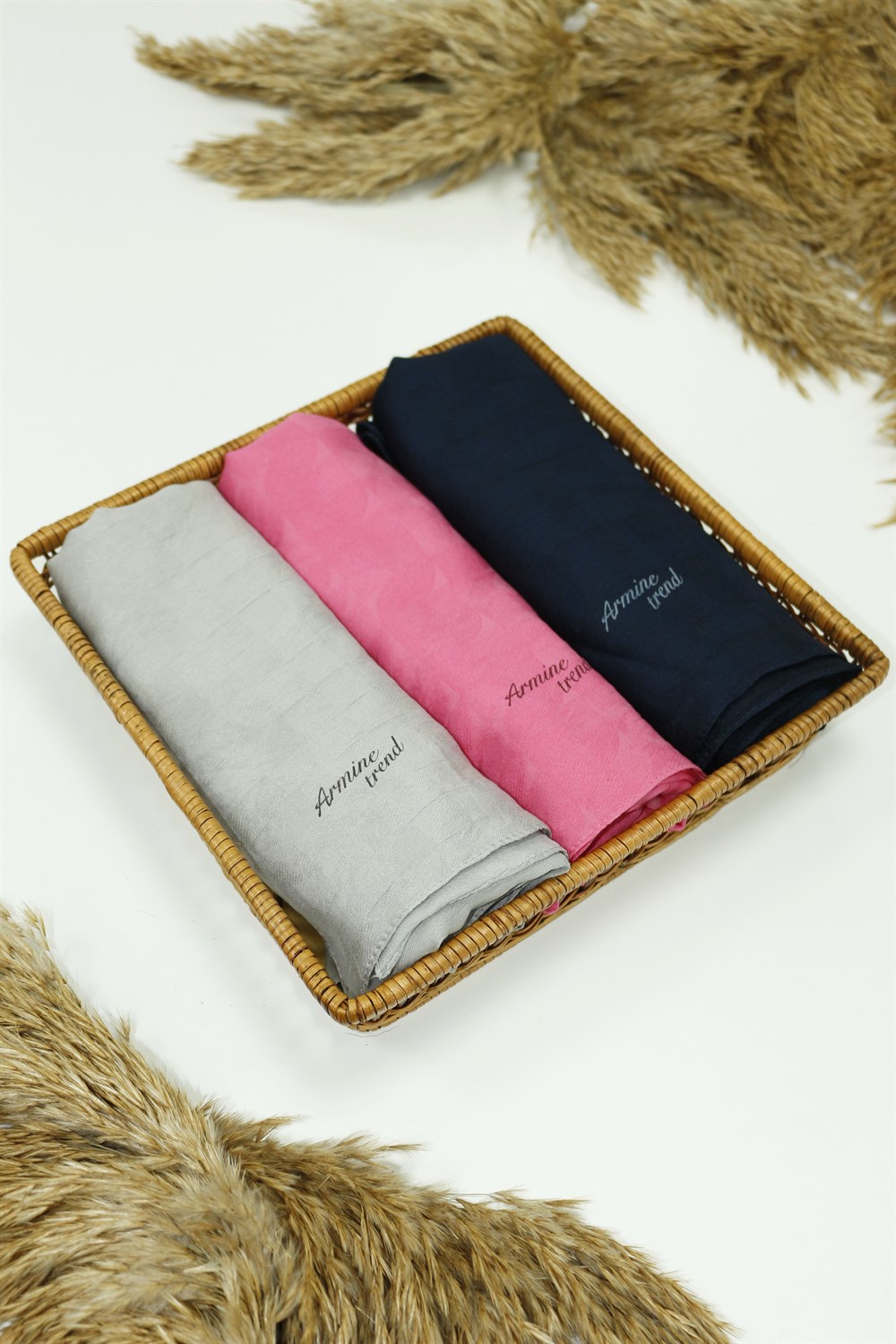 Armine Trend Vega Şal - Modal Kumaş - 3'lü Set - Vizon, Pembe, Lacivert - ATSVG-541-565-3494