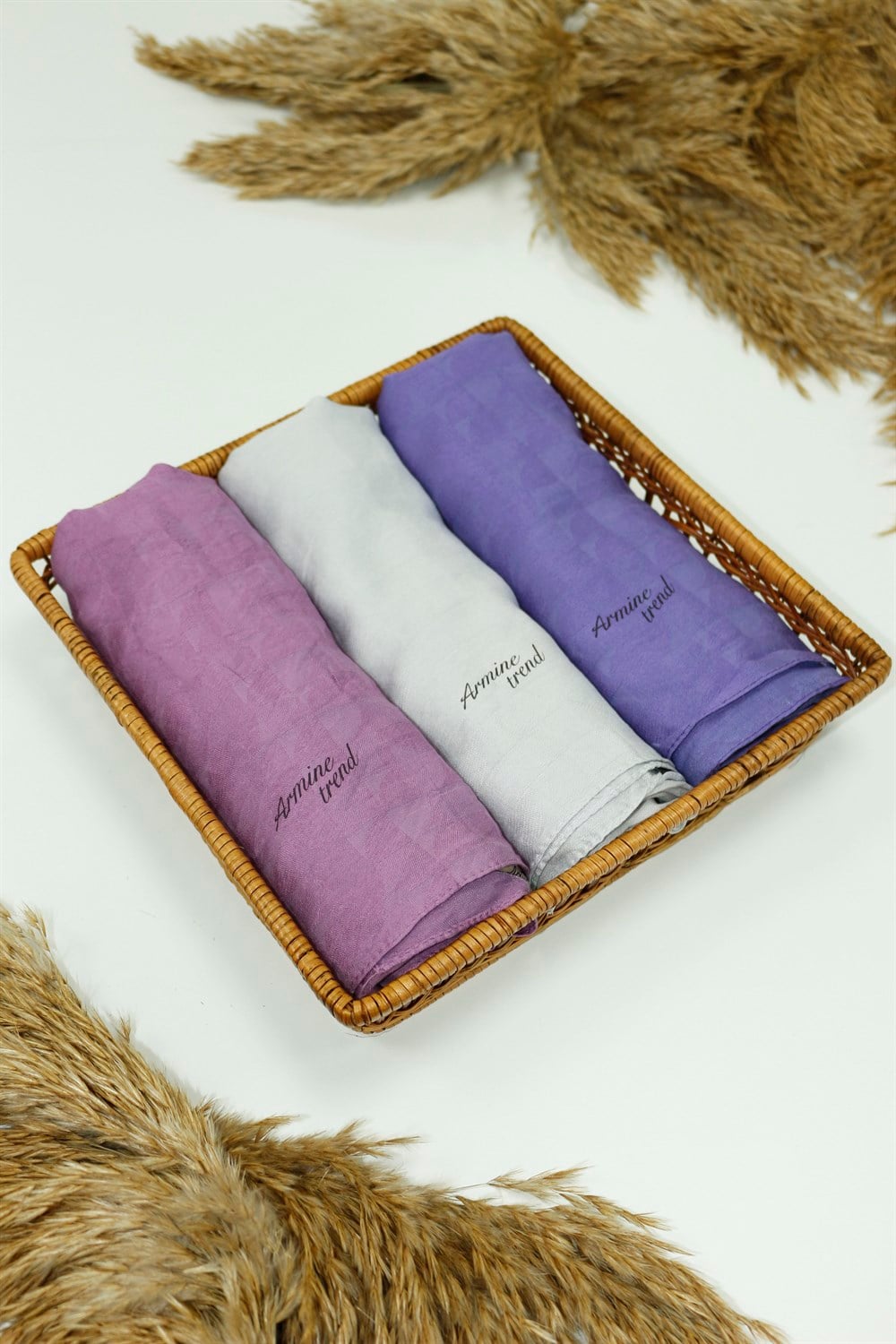 Armine Trend Vega Şal - Modal Kumaş - 3'lü Set - Mor, Gri, Eflatun - ATSVG-540-543-548