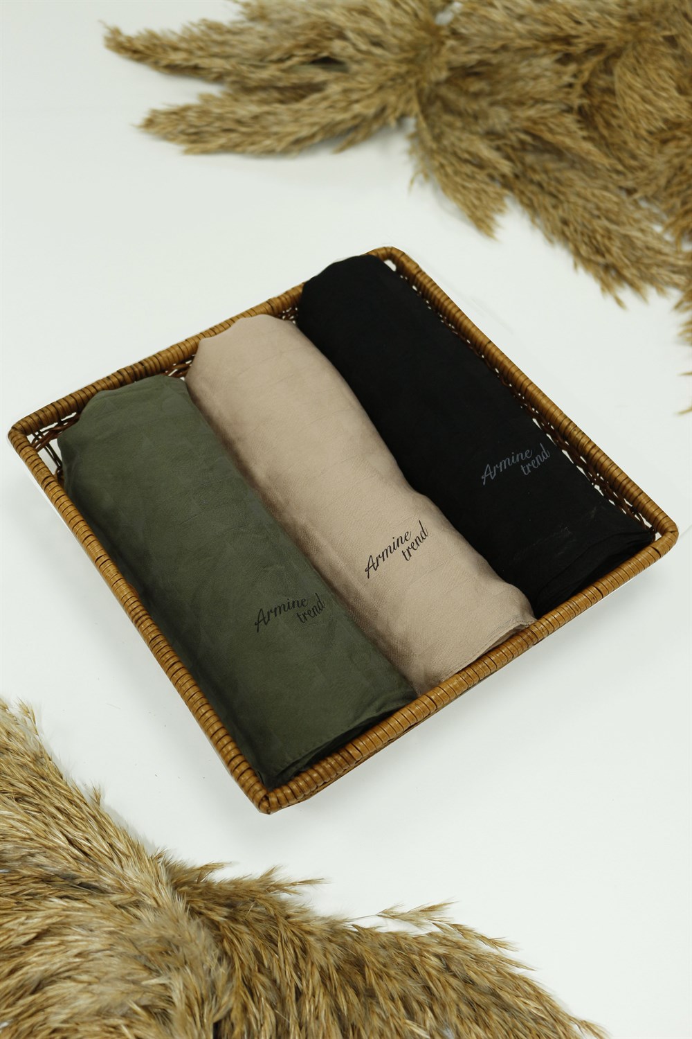 Armine Trend Vega Şal - Modal Kumaş - 3'lü Set - Haki, Kahve, Siyah - ATSVG-566-568-3493