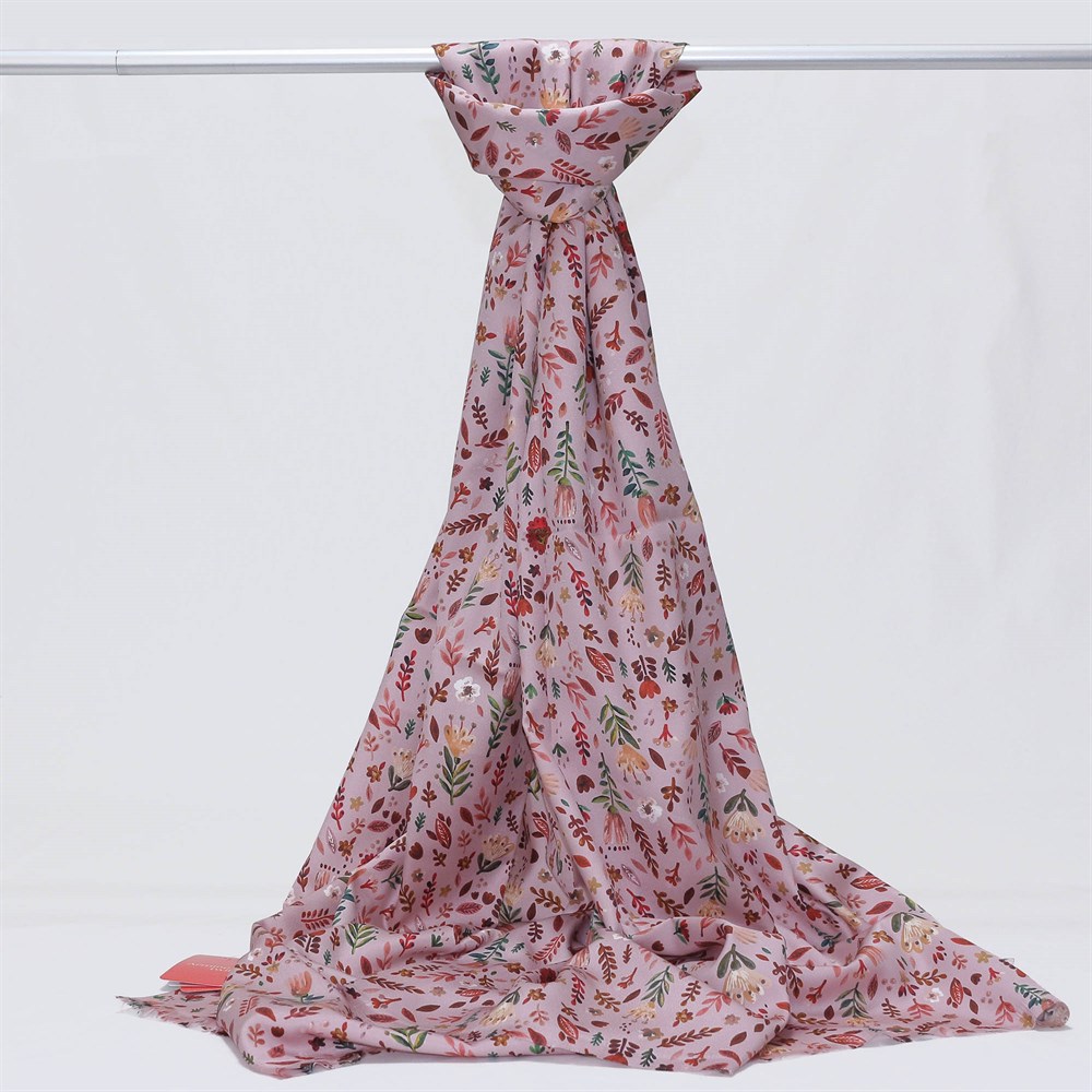 Armine Twill Şal - Çiçek Motifli  - 5601D 10 - Pembe Zemin