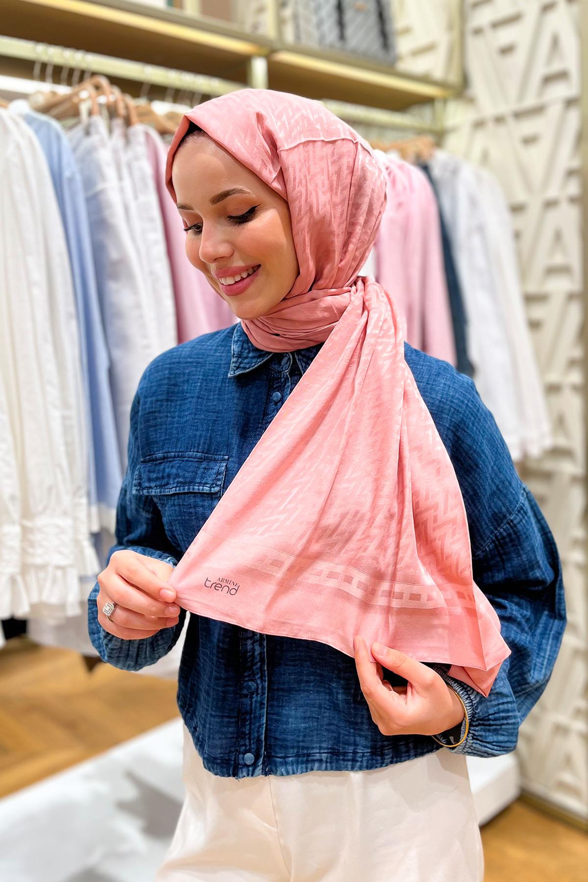 Armine Zikzak Desen, Pamuk Jakarlı, Diamond Şal - DIA7-4823 - Pembe