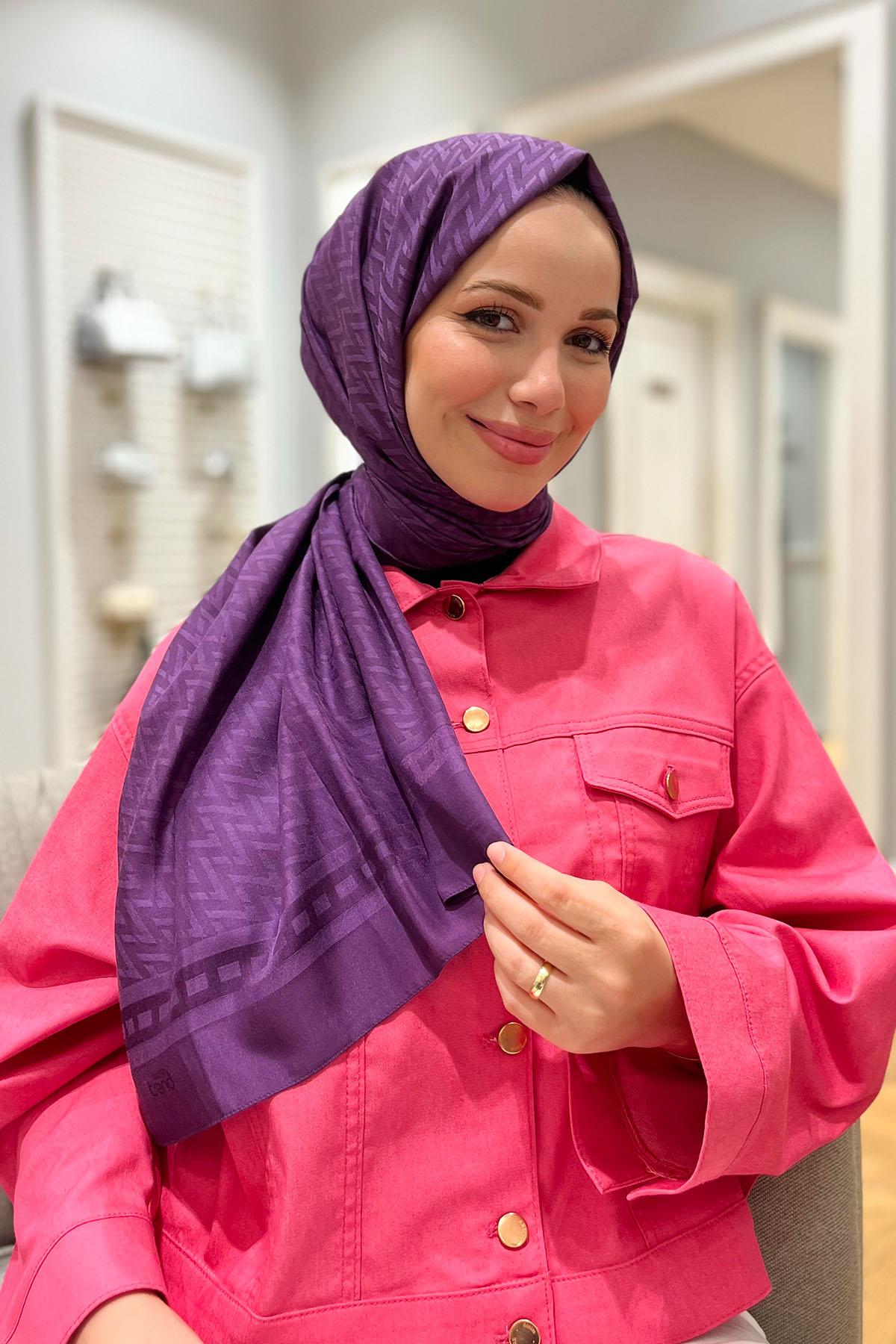 Armine Zikzak Desen, Pamuk Jakarlı, Diamond Şal - DIA7-21086 - Mor