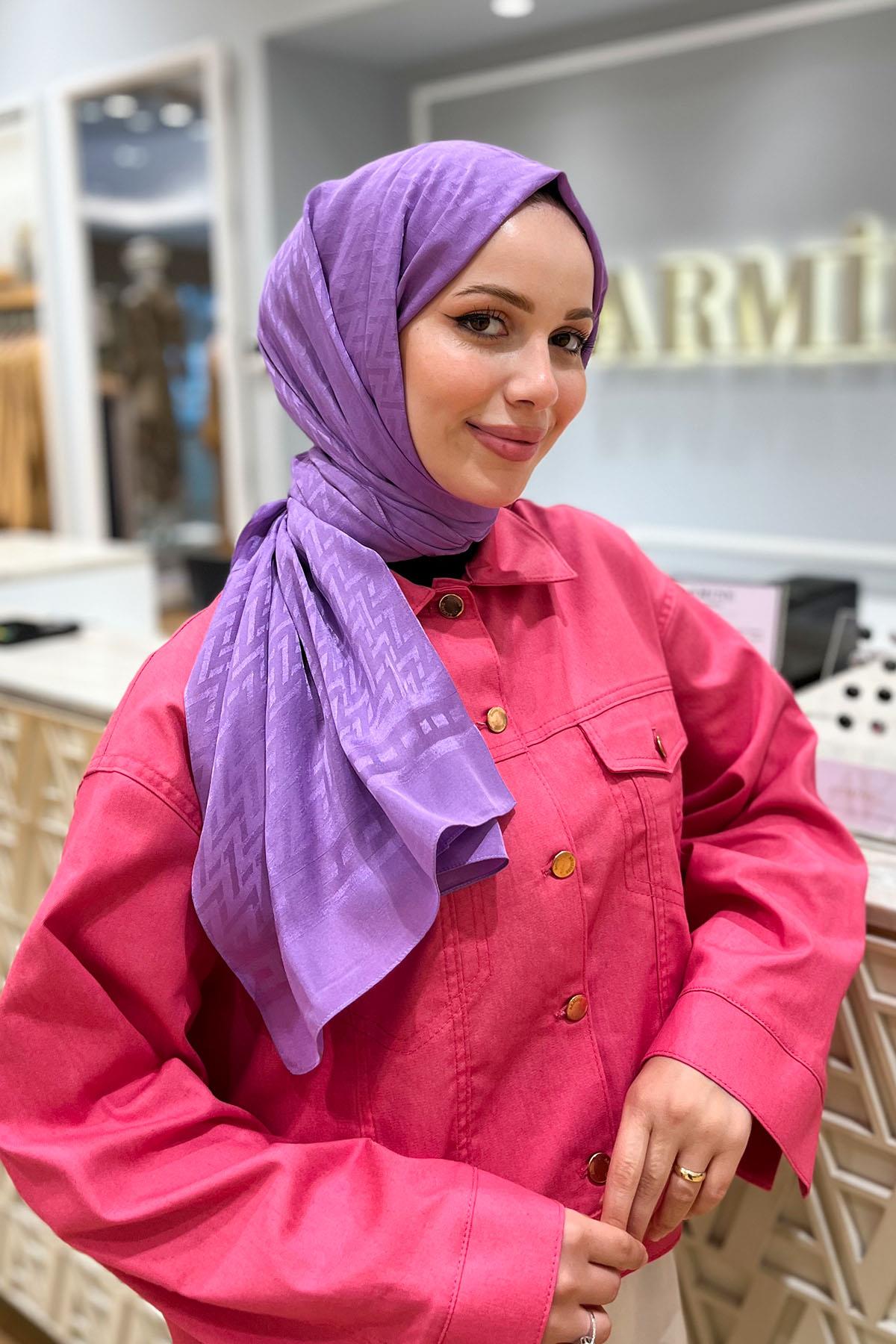 Armine Zikzak Desen, Pamuk Jakarlı, Diamond Şal - DIA7-4822 - Eflatun