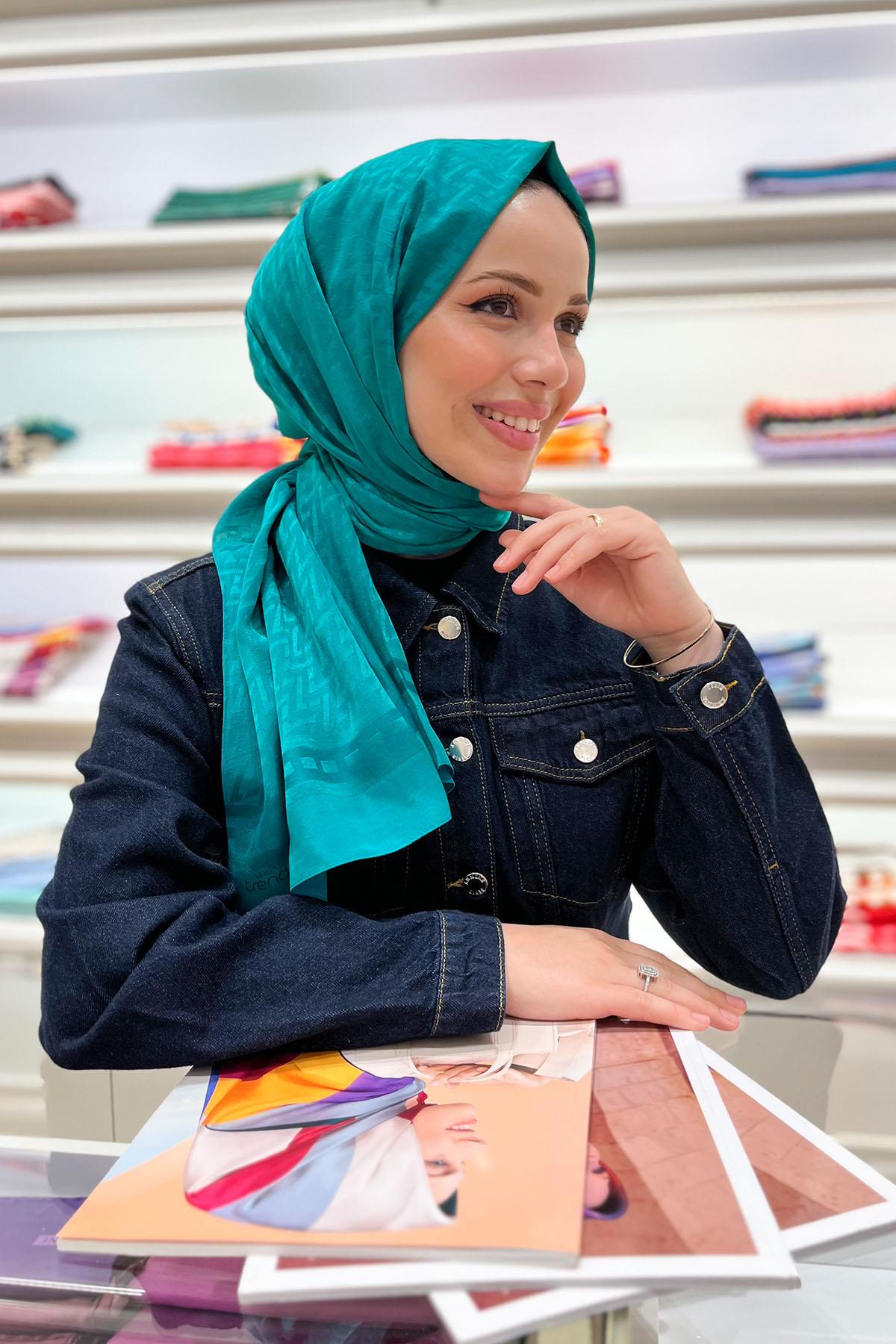 Armine Zikzak Desen, Pamuk Jakarlı, Diamond Şal - DIA7-4821 - Turkuaz